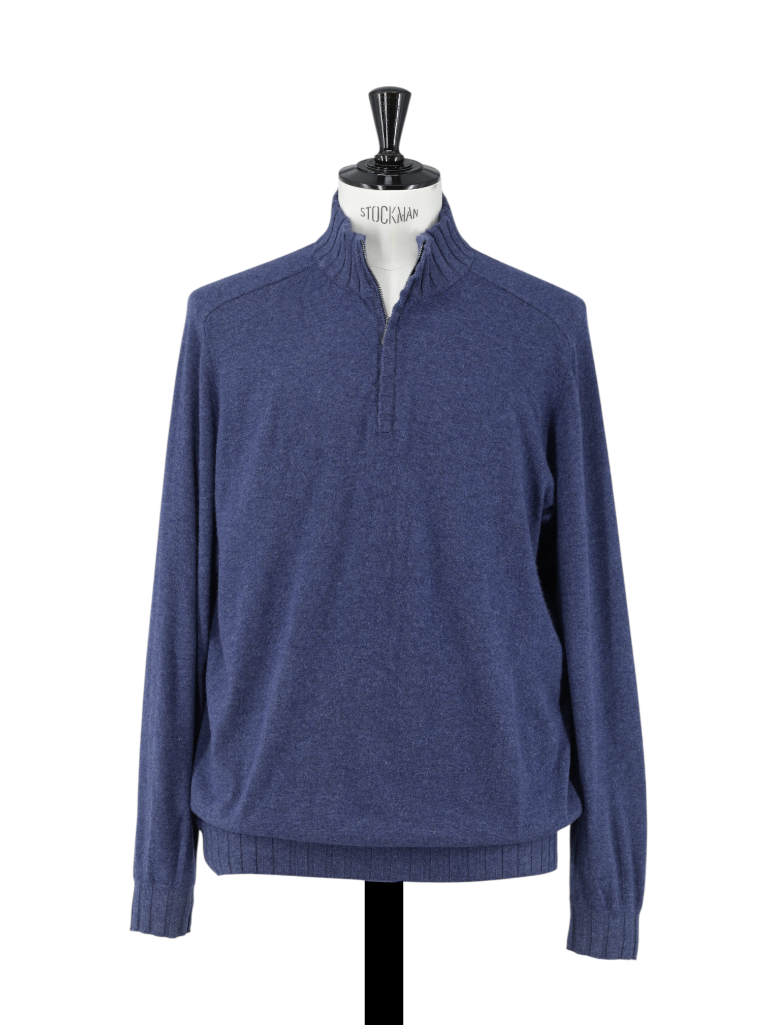 Cesare Attolini Steel Blue Duvet-Cashmere Half-Zip Sweater