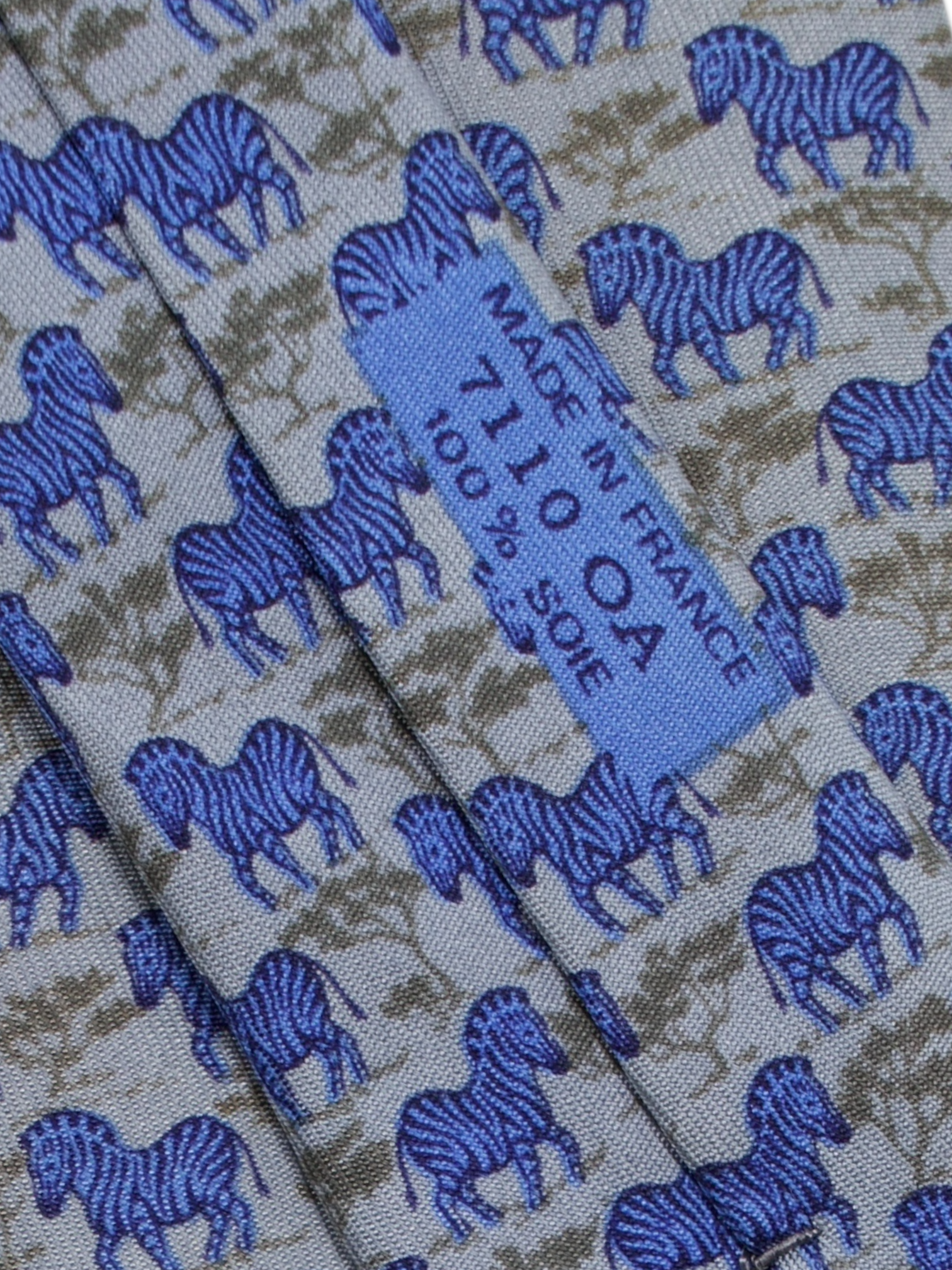 Hermès Grey & Blue Silk Zebra Pattern Tie