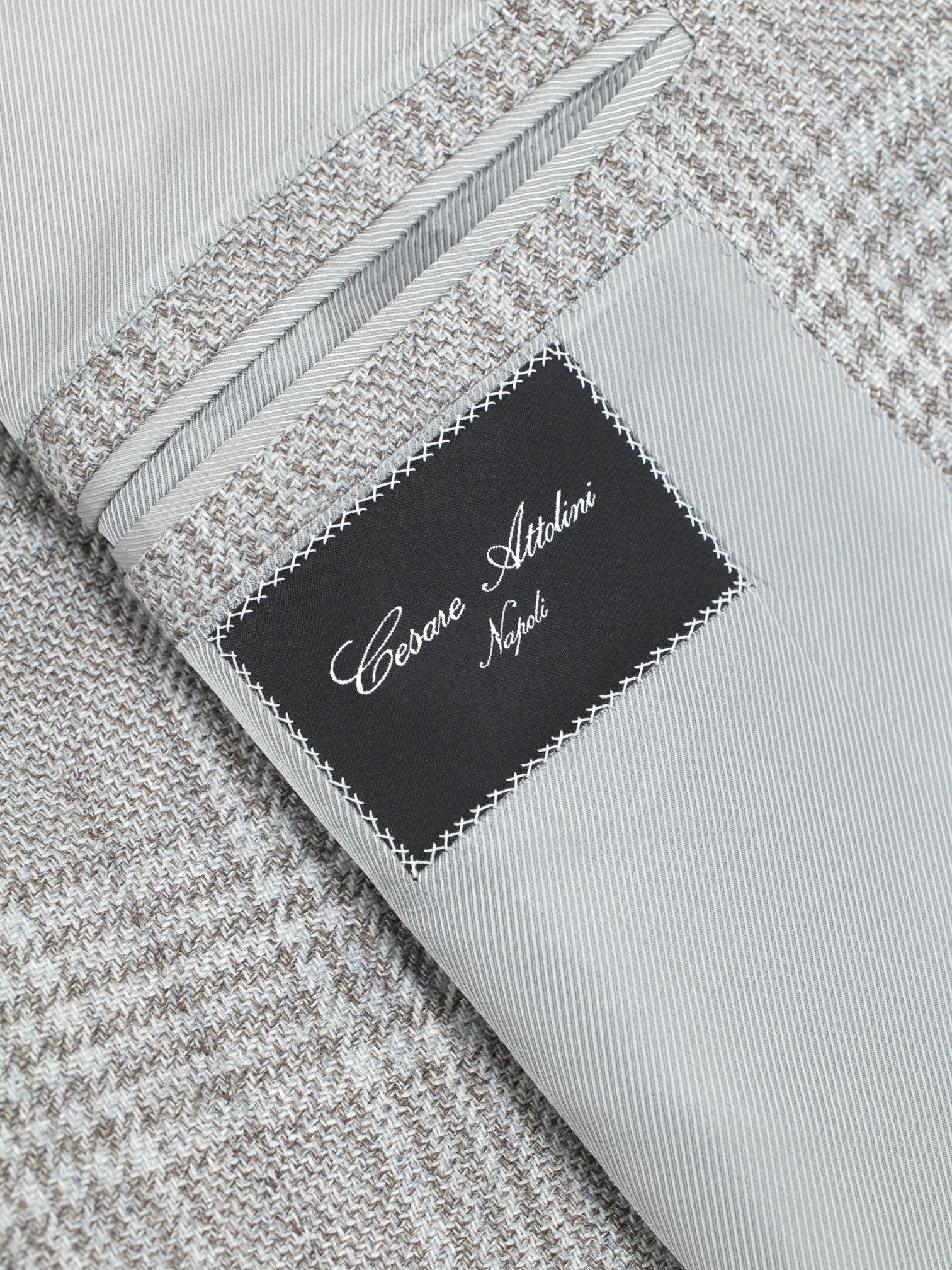 Cesare Attolini Taupe & Ice Blue Wool, Silk & Linen Glenplaid Jacket