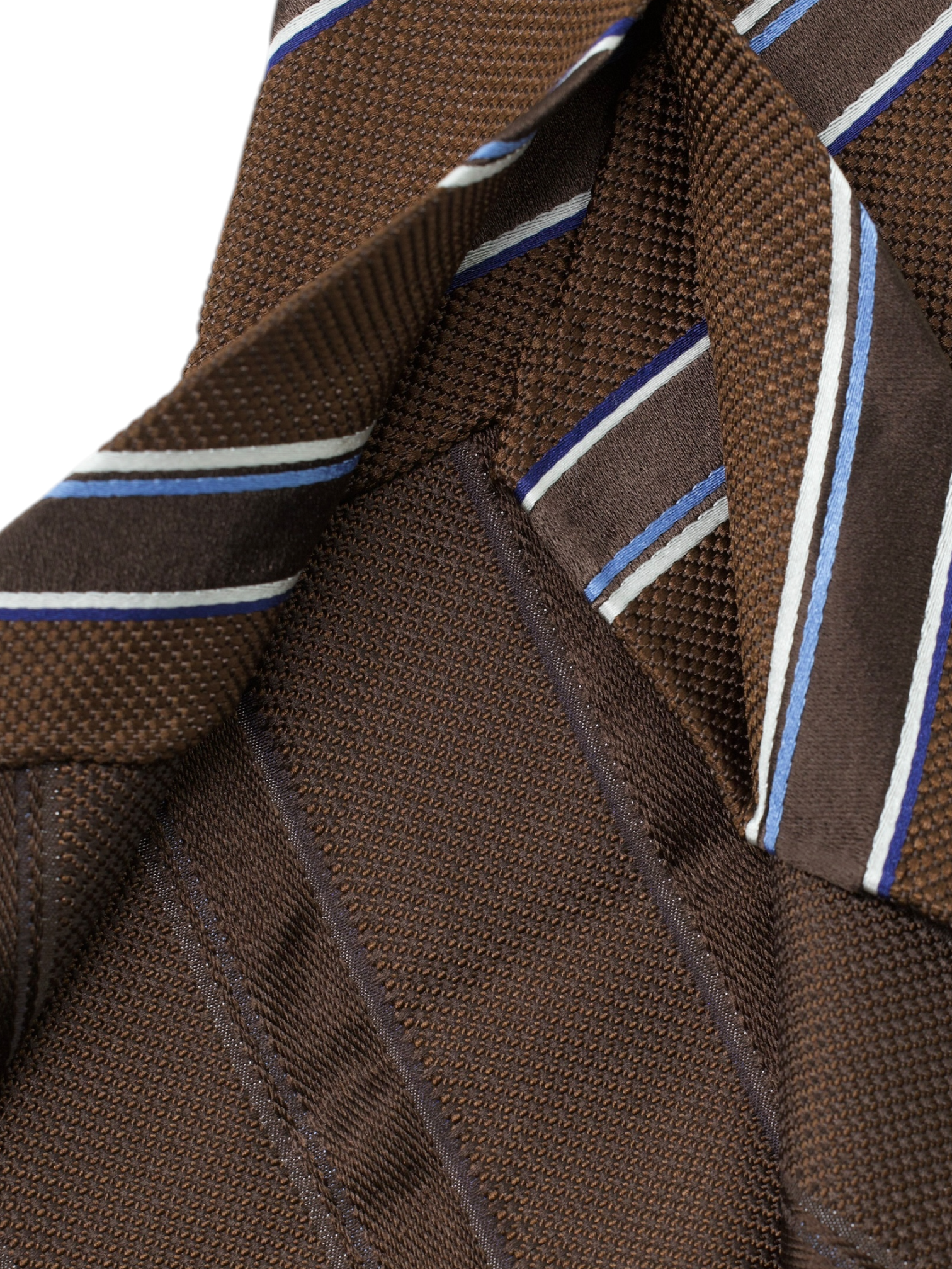 Kiton 5-Fold Dark Brown & Light Blue Silk Mutli-Striped Untipped & Handrolled Tie