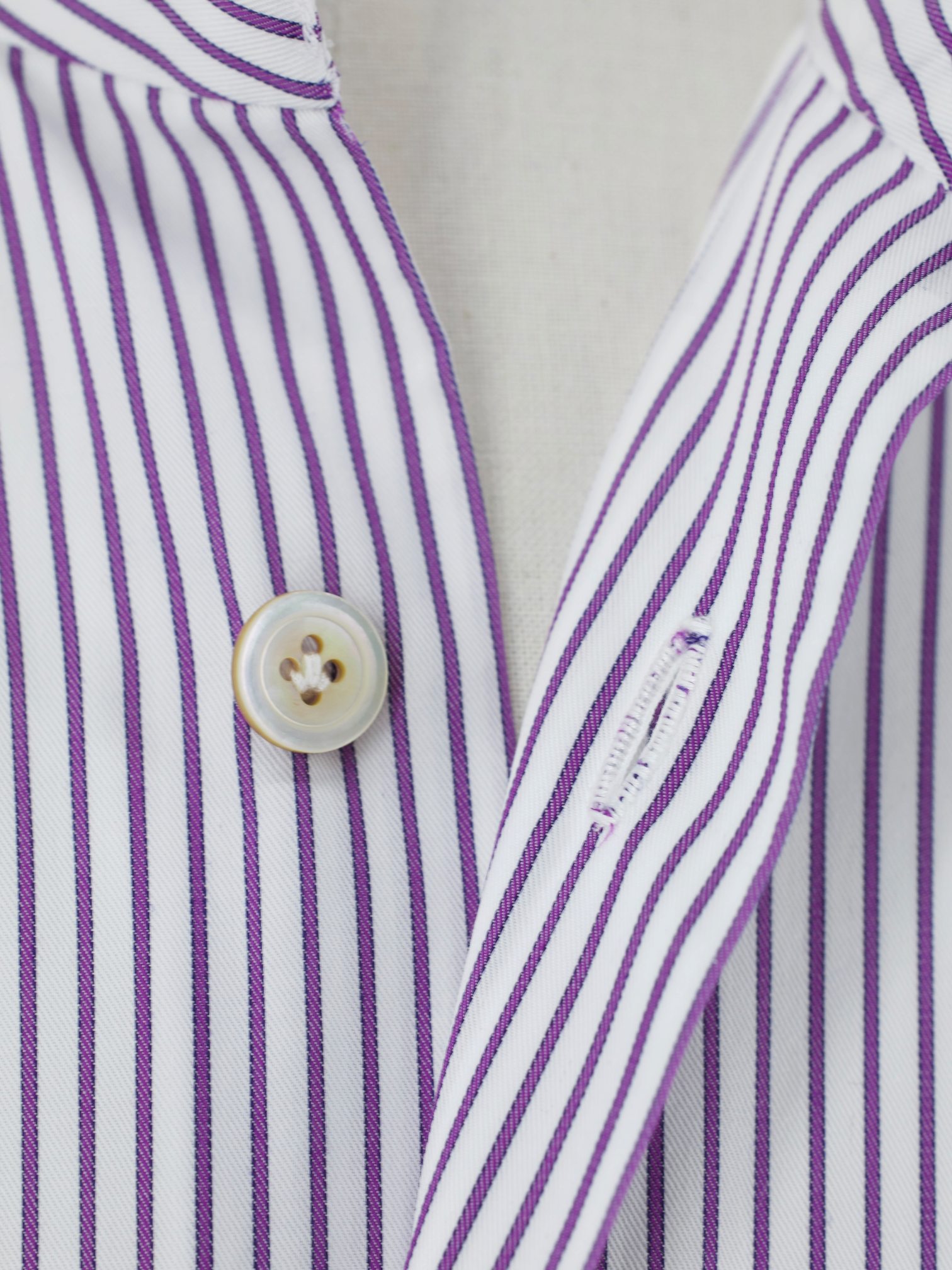 Kiton White & Purple Cotton Pinstripe French-Cuff Shirt