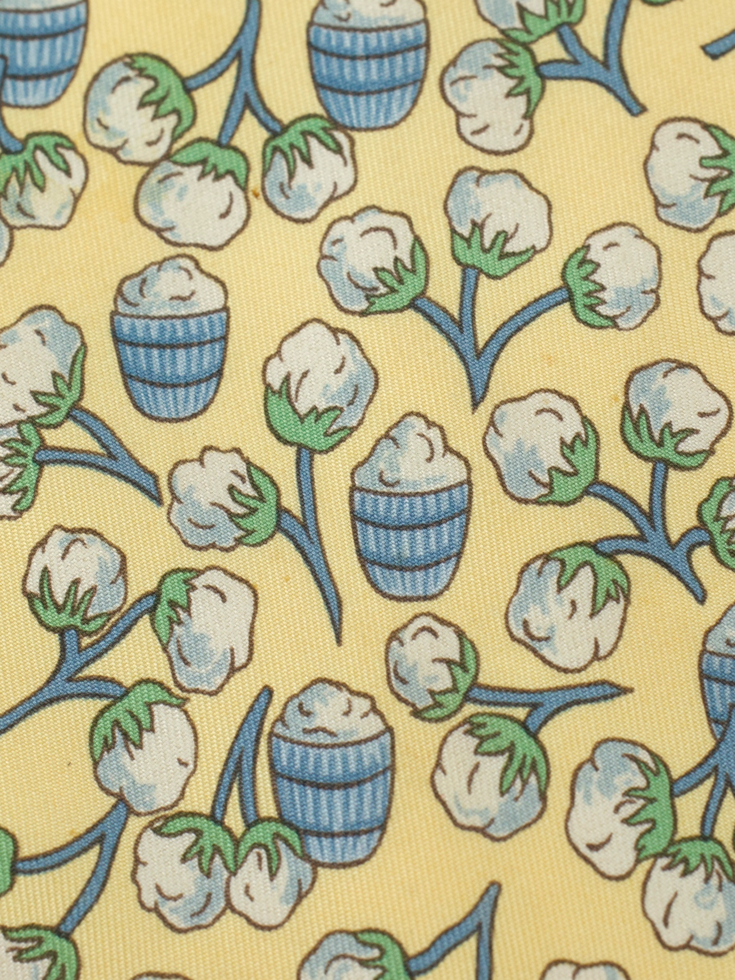 Hermès Beige & Blue Silk Cotton Plant-Motif Tie