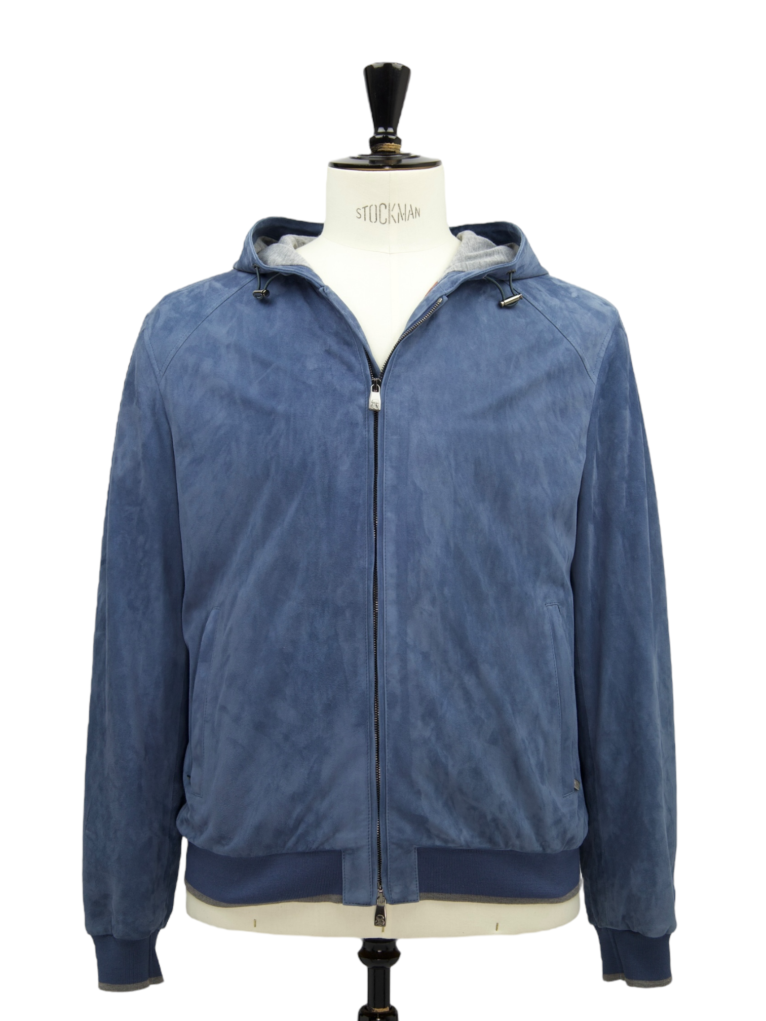 Corneliani Light Blue Lambskin Suede Hooded Jacket