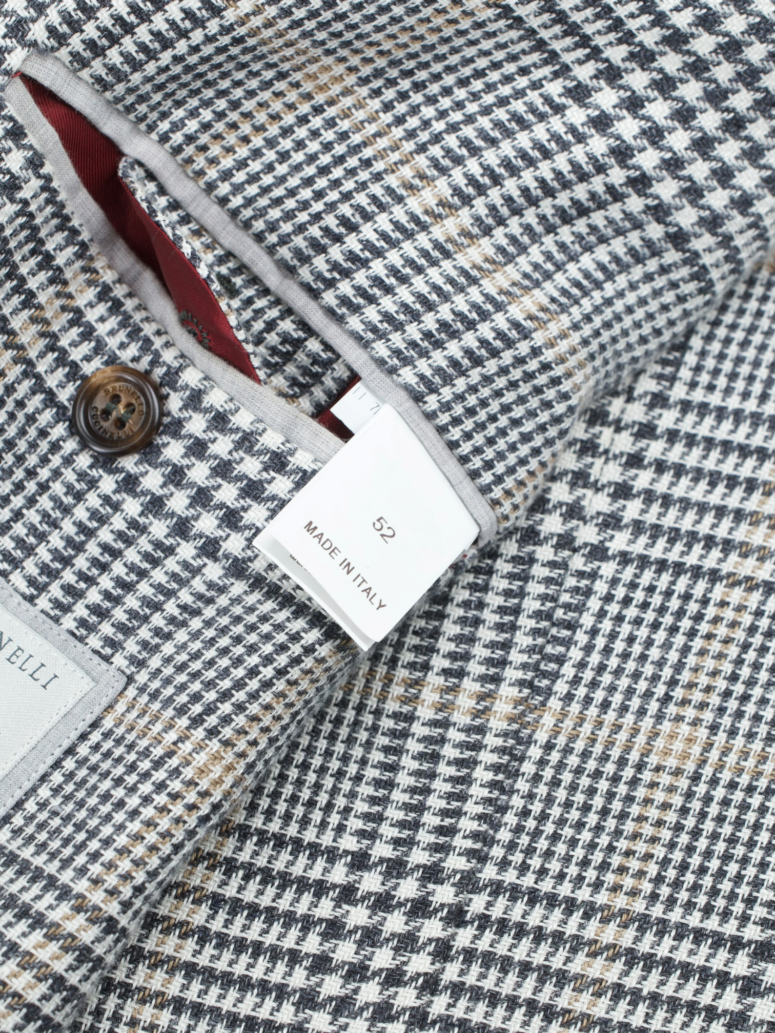 Brunello Cucinelli Grey & Light Brown Linen, Wool & Silk Glenplaid Jacket