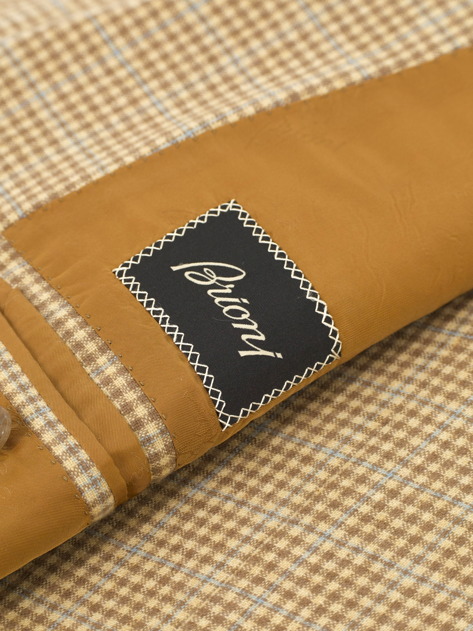 Brioni Light Brown & Light Blue Pure Cashmere Overcheck Senato Jacket