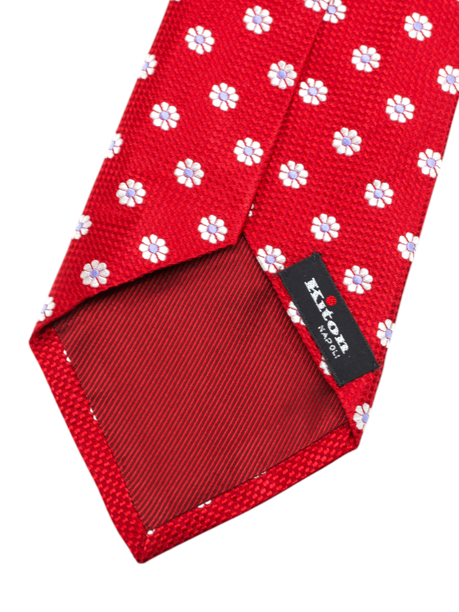 Kiton 5-Fold Red & White Silk Structured Floral-Pattern Tie