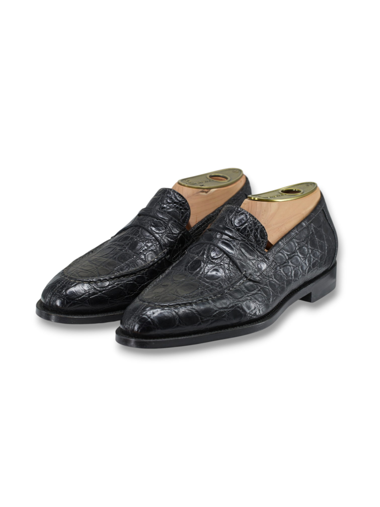 Santoni Black Venezuelan Caiman Crocodilus Penny Loafer + Belt