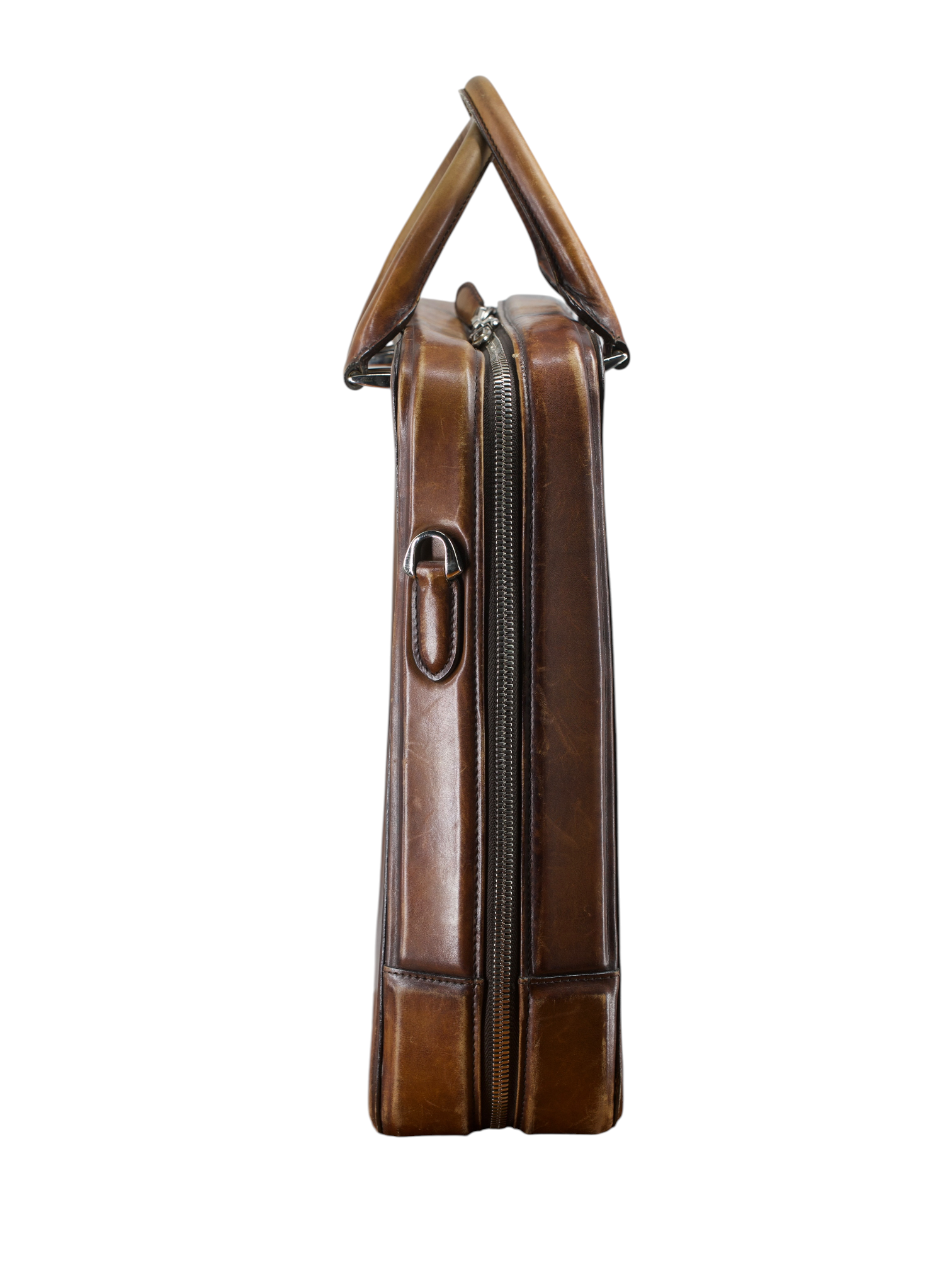 Santoni Cognac Brown Patina-Leather Business Tote-Bag
