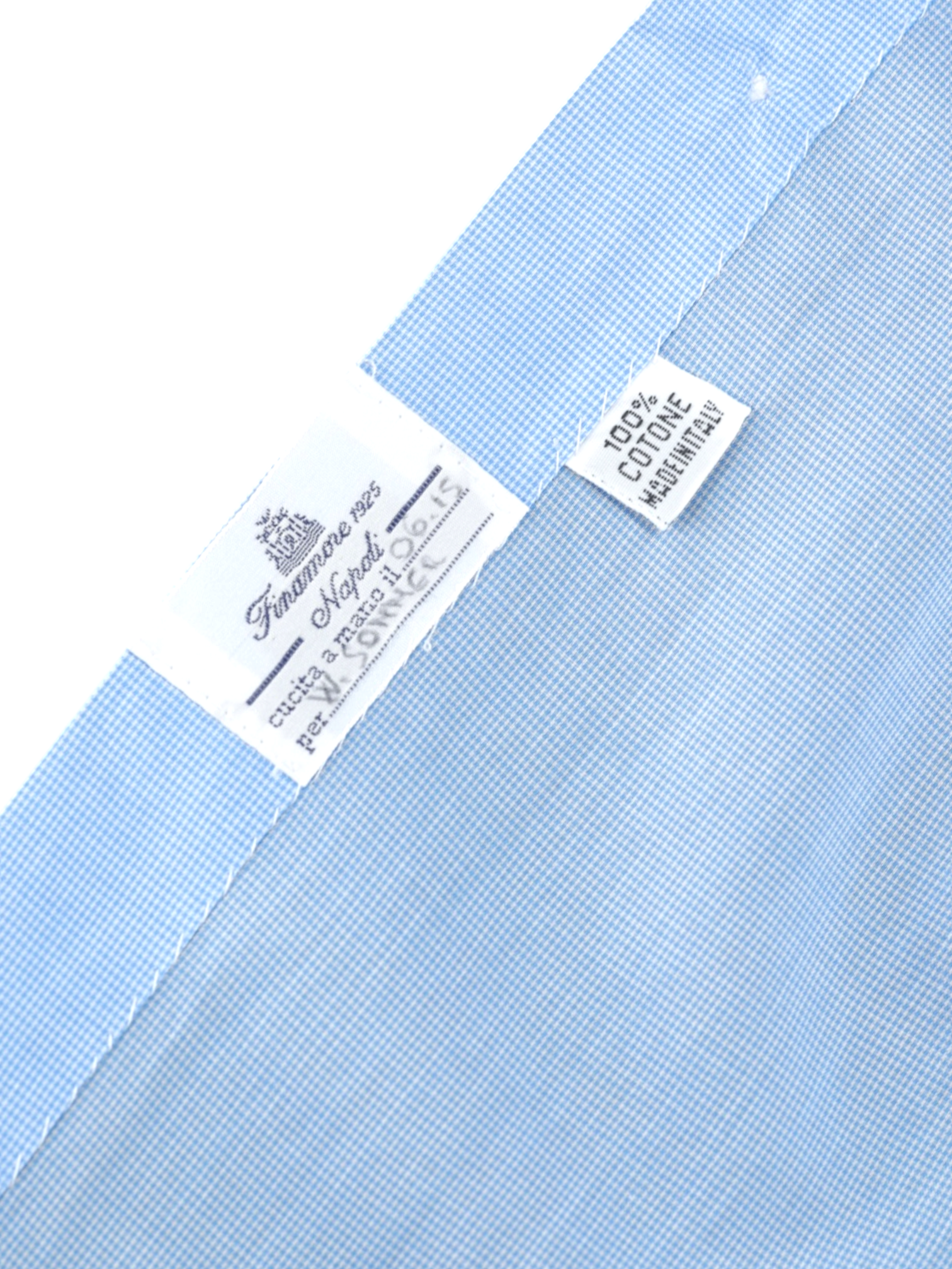 Finamore Azure Blue Carlo-Riva Cotton Micro-Pattern Shirt