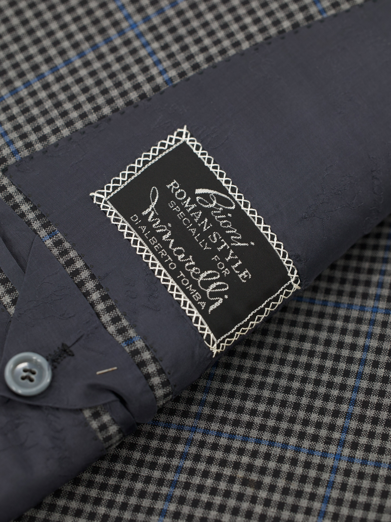 Brioni Vintage Grey & Light Blue Wool Windowpane Jacket