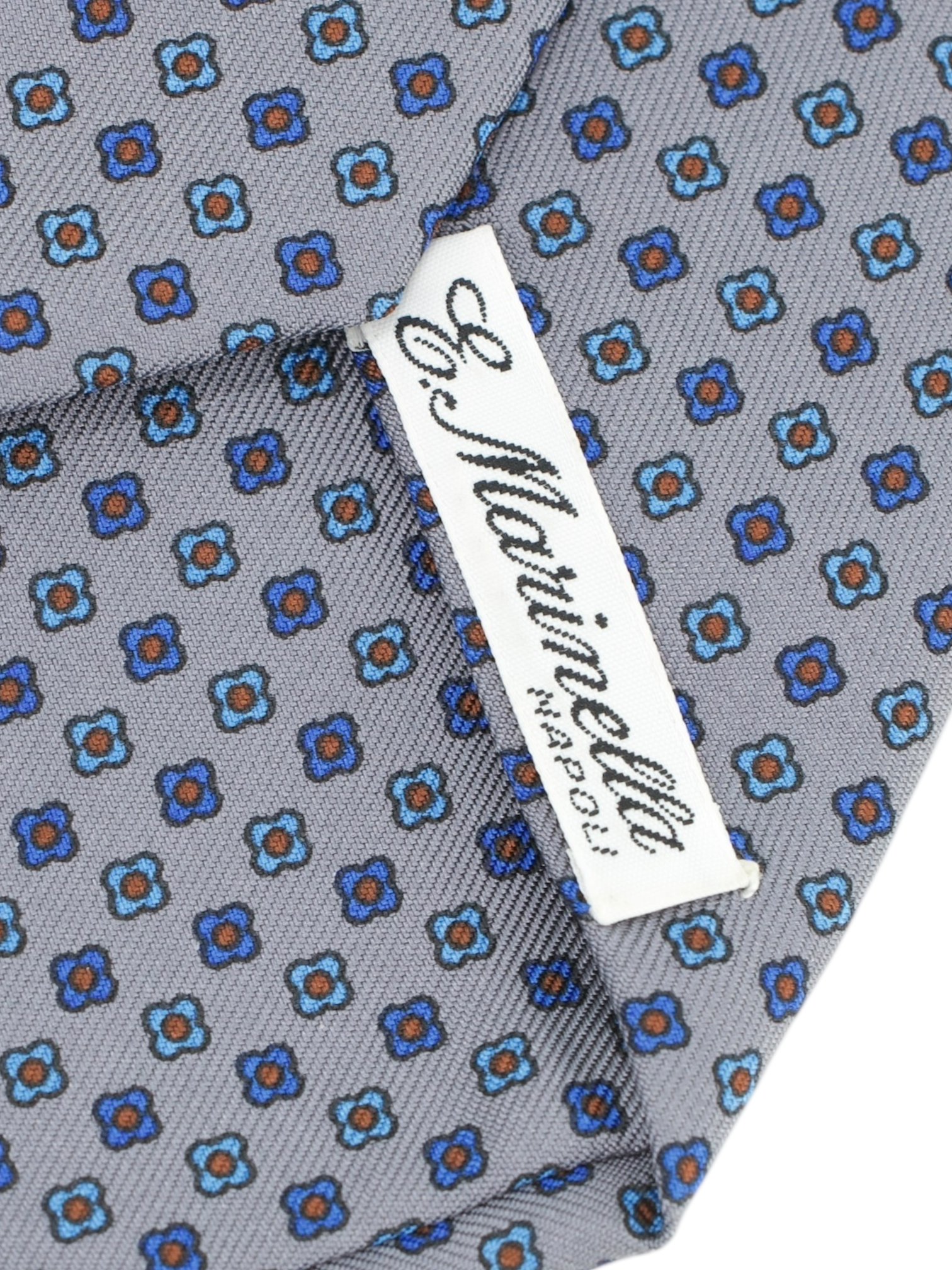 E.Marinella Grey & Light Blue Silk Floral Tie