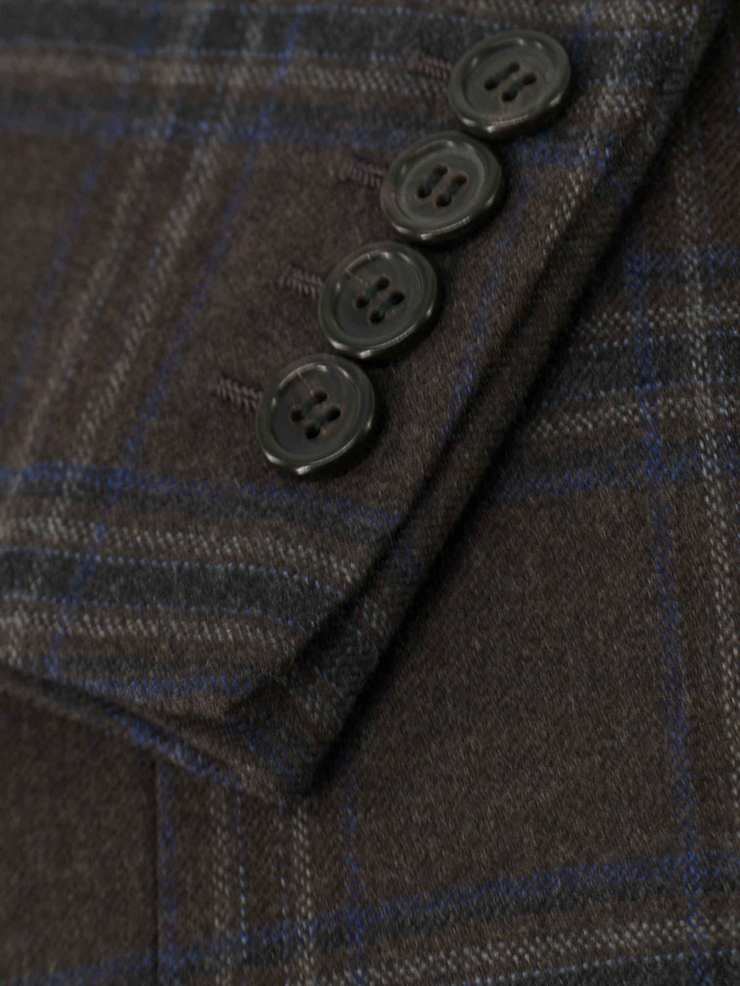 Brioni Brown & Chambray Blue Brushed Wool Windowpane Senato Jacket