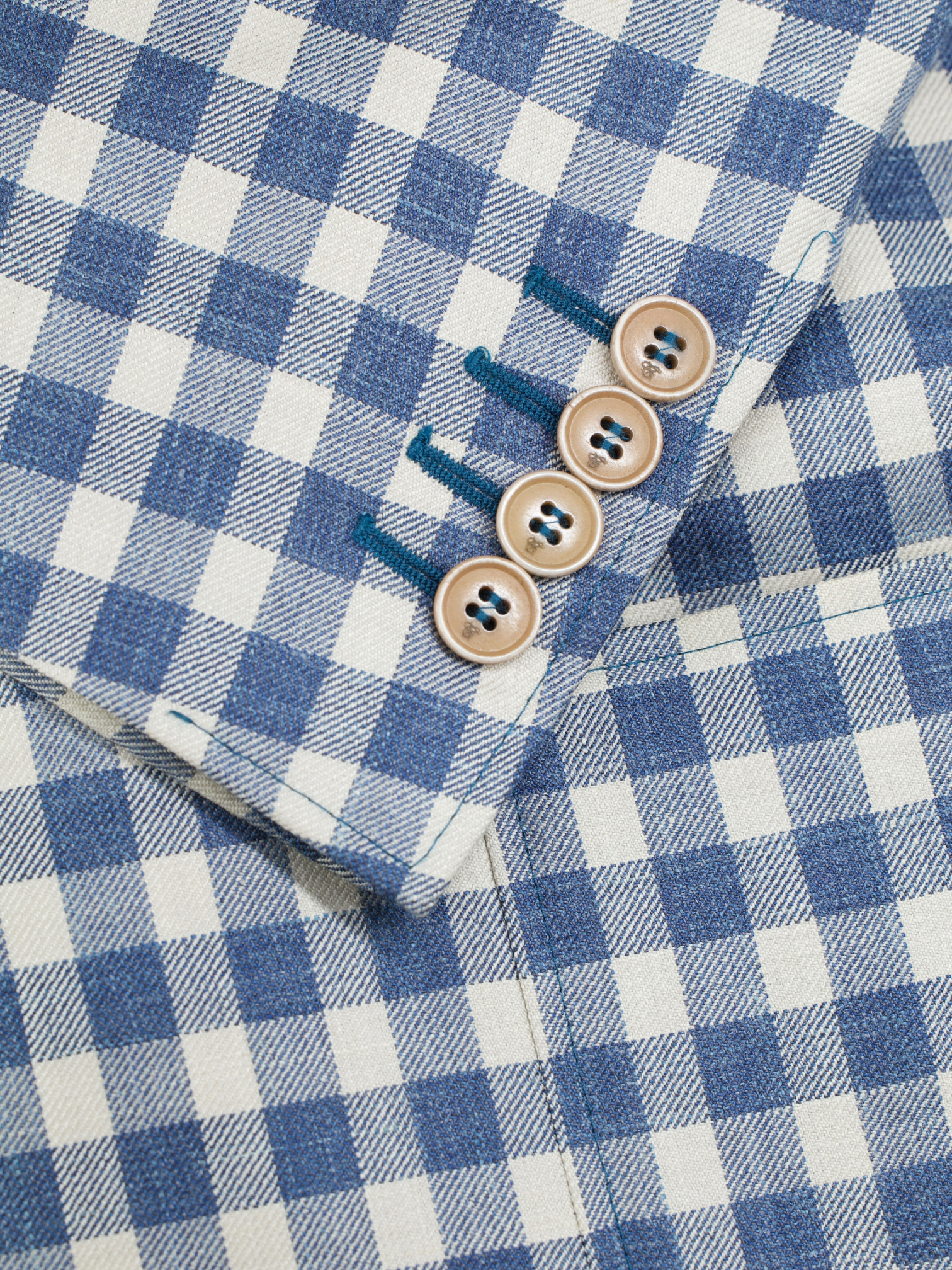 Canali Denim Blue & Ecru Wool & Silk Gingham Check Jacket