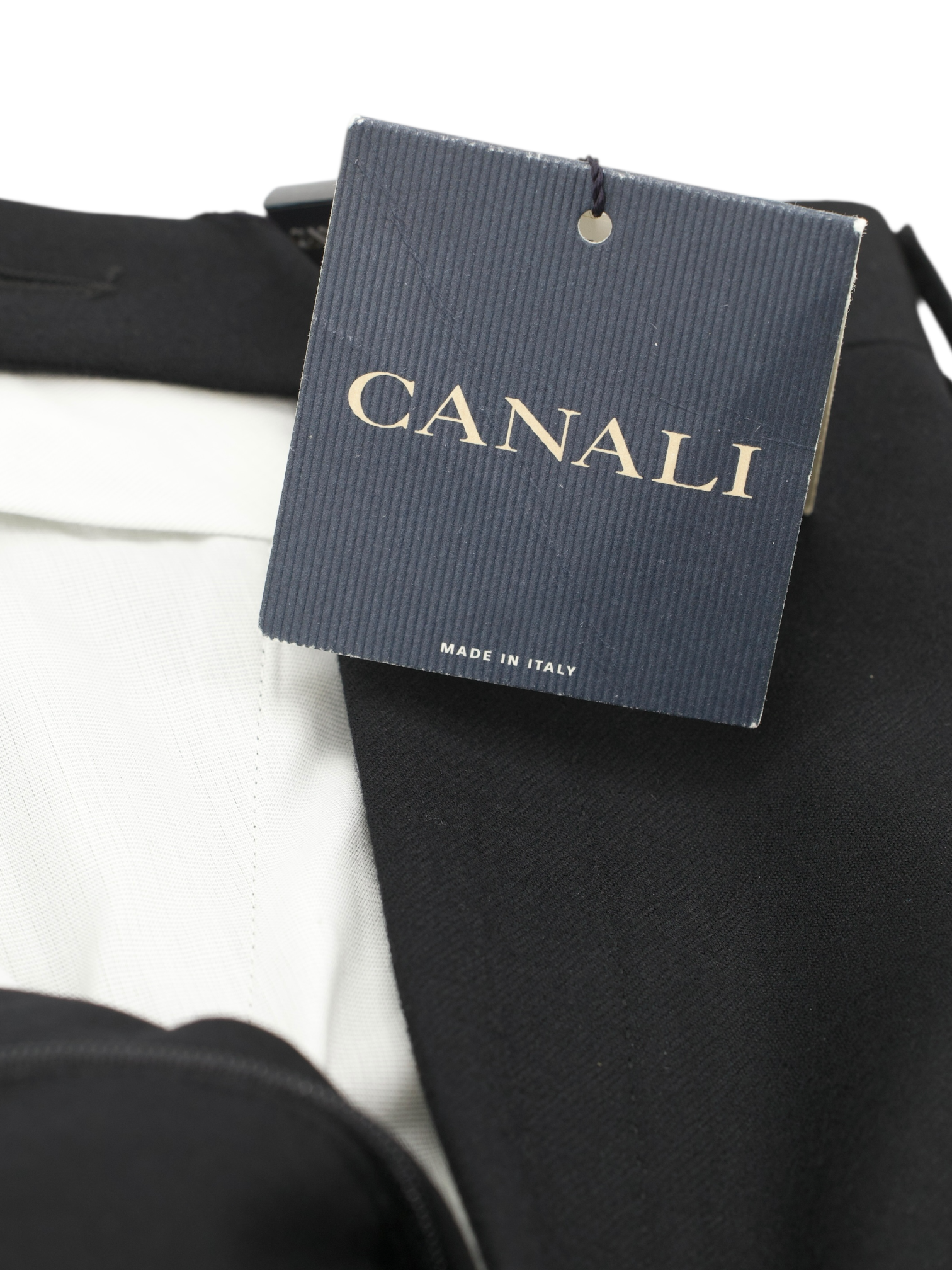 Canali Black Wool Gabardine Twill Double-Pleated Trousers