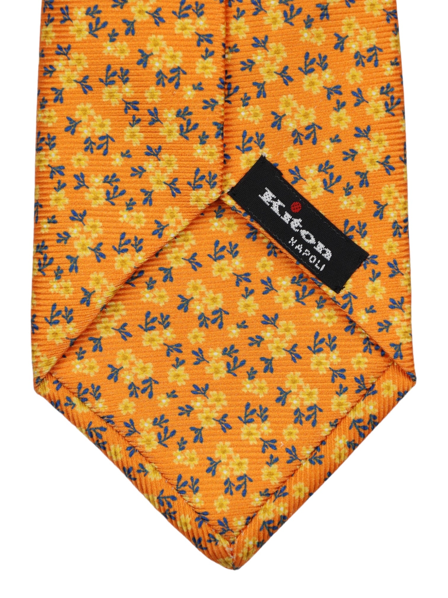 Kiton 7-Fold Orange Floral Silk Tie
