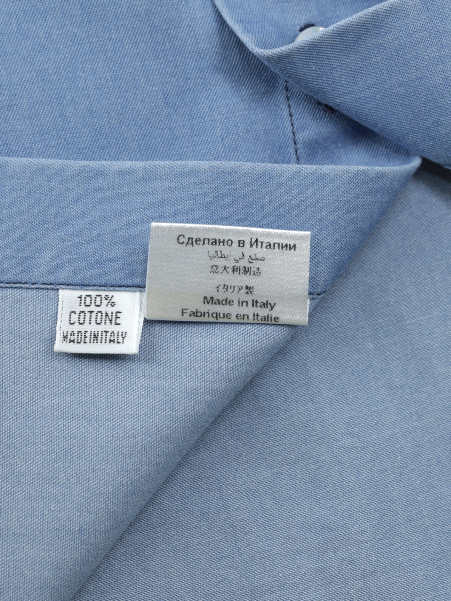 Finamore Light Blue Cotton Chambray Twill Shirt