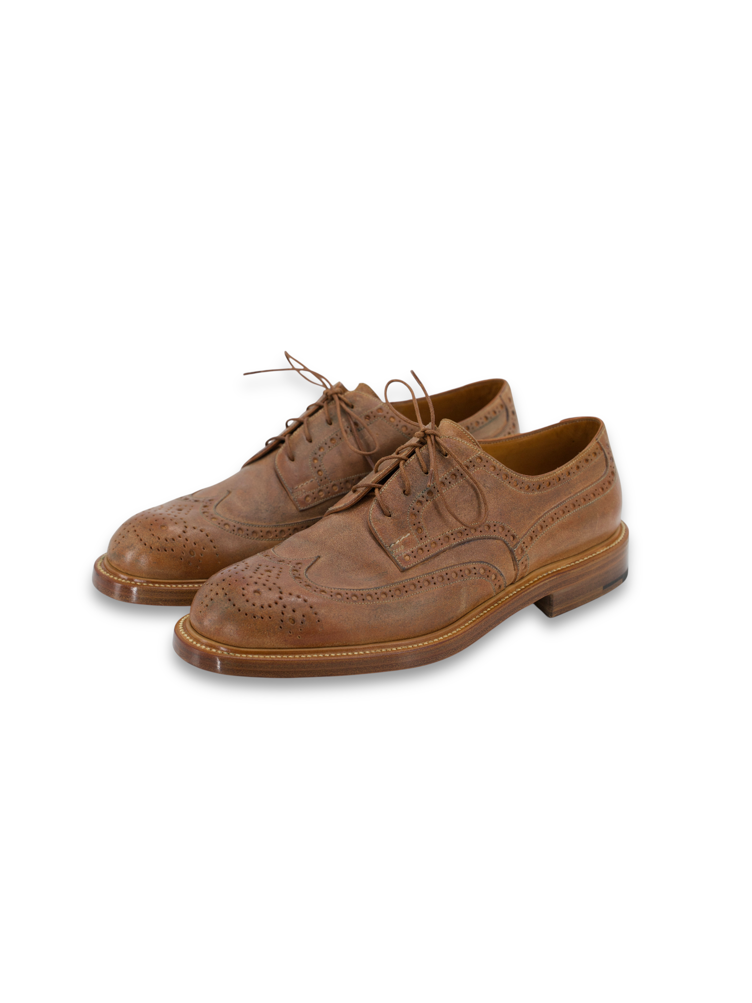 Silvano Lattanzi Light Brown Vintage Leather Derby Lace-Ups