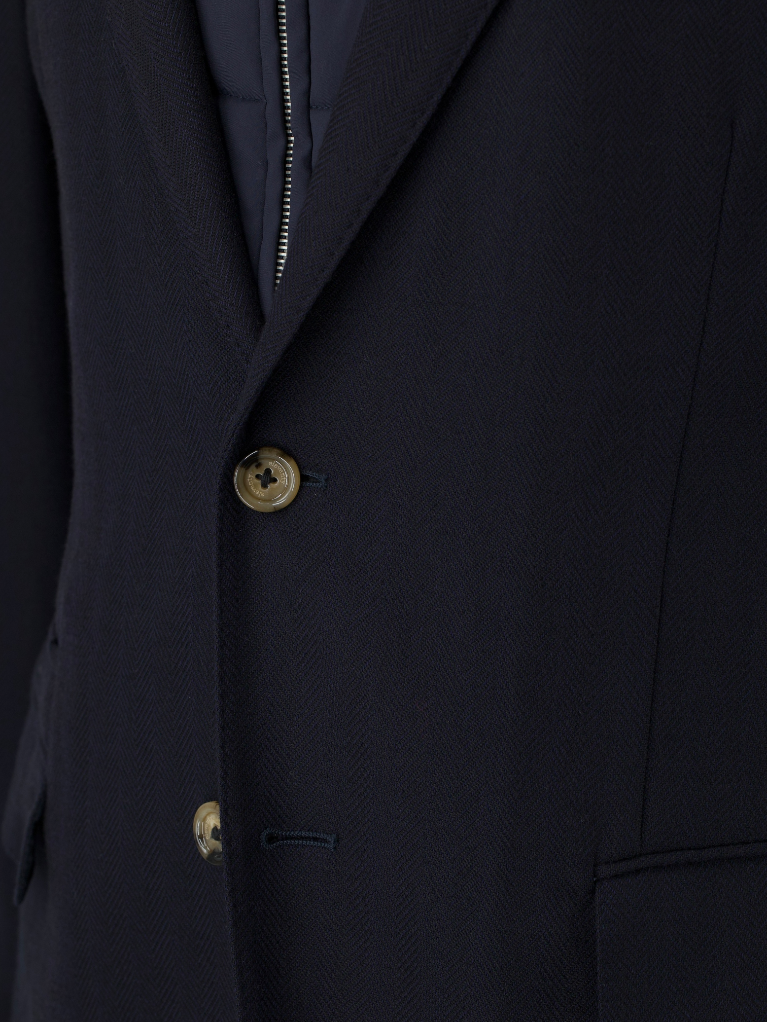 Eleventy Navy Wool-Stretch Removable-Front Herringbone Vespa Jacket