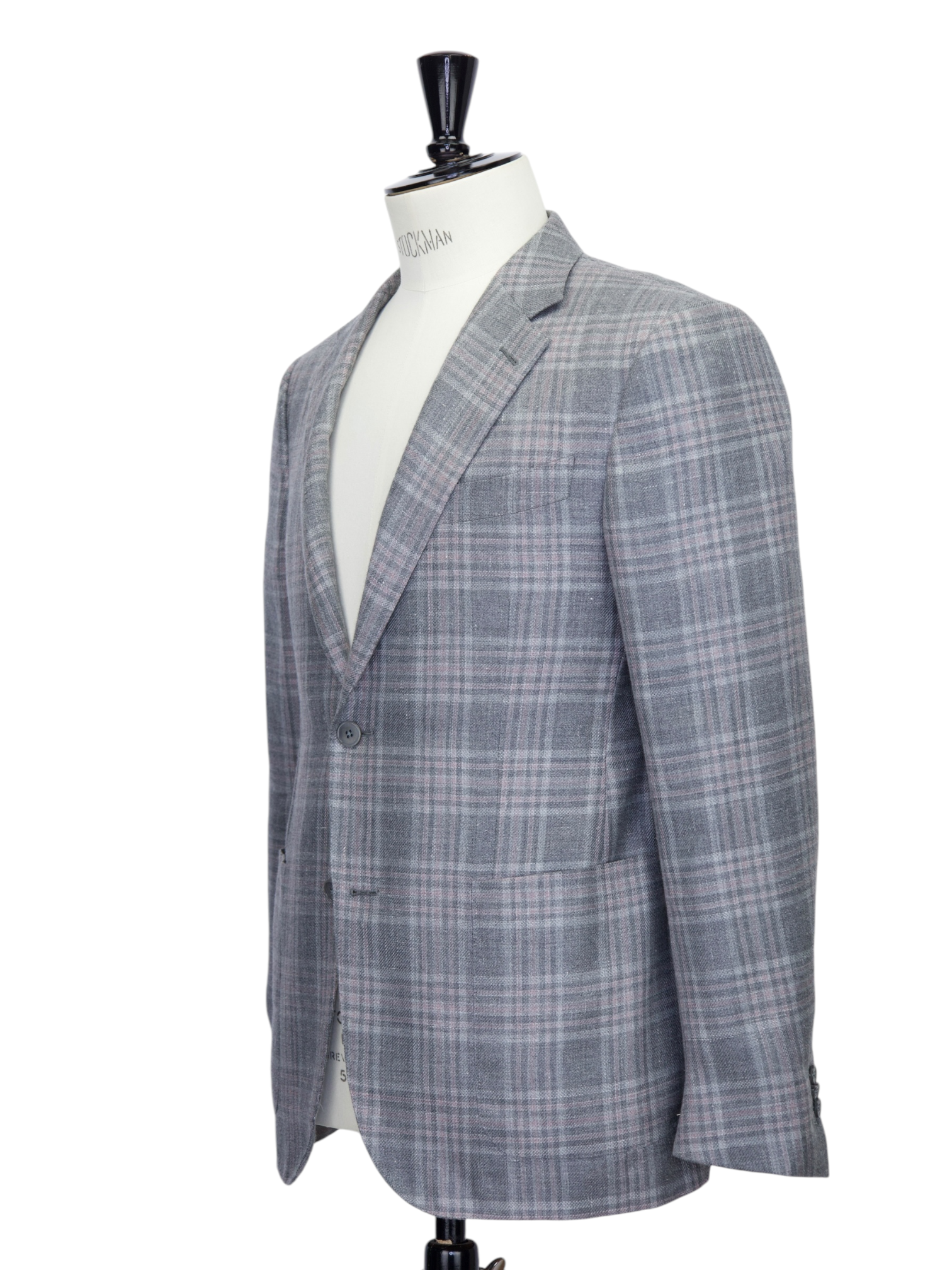 Ermenegildo Zegna Light Grey & Pink Cashmere, Silk & Hemp Glenplaid Jacket