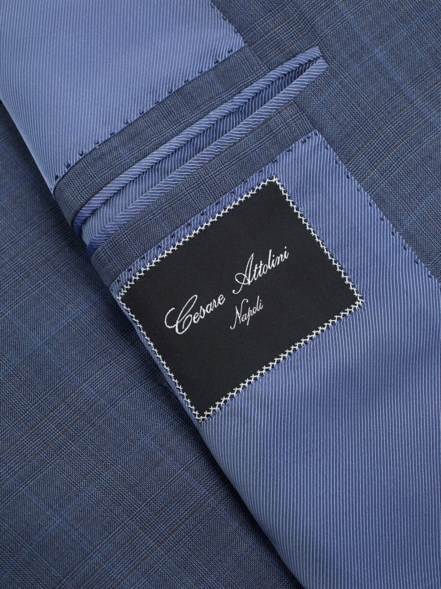 Cesare Attolini Steel Blue Super 170's & Silk Checkered Suit