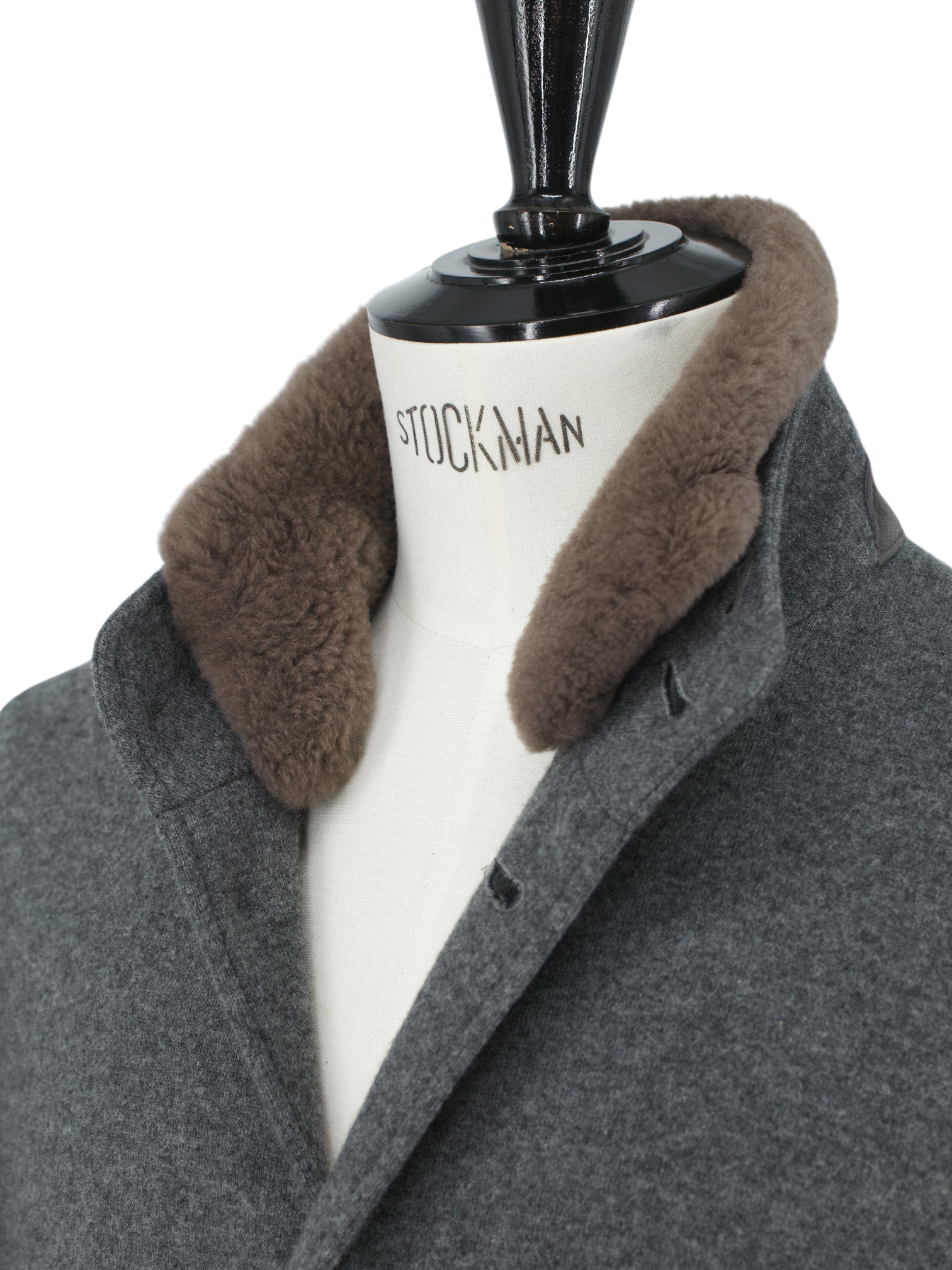 Mandelli Grey Double-Faced Cashmere & Stretch Castorino-Fur Collar Coat