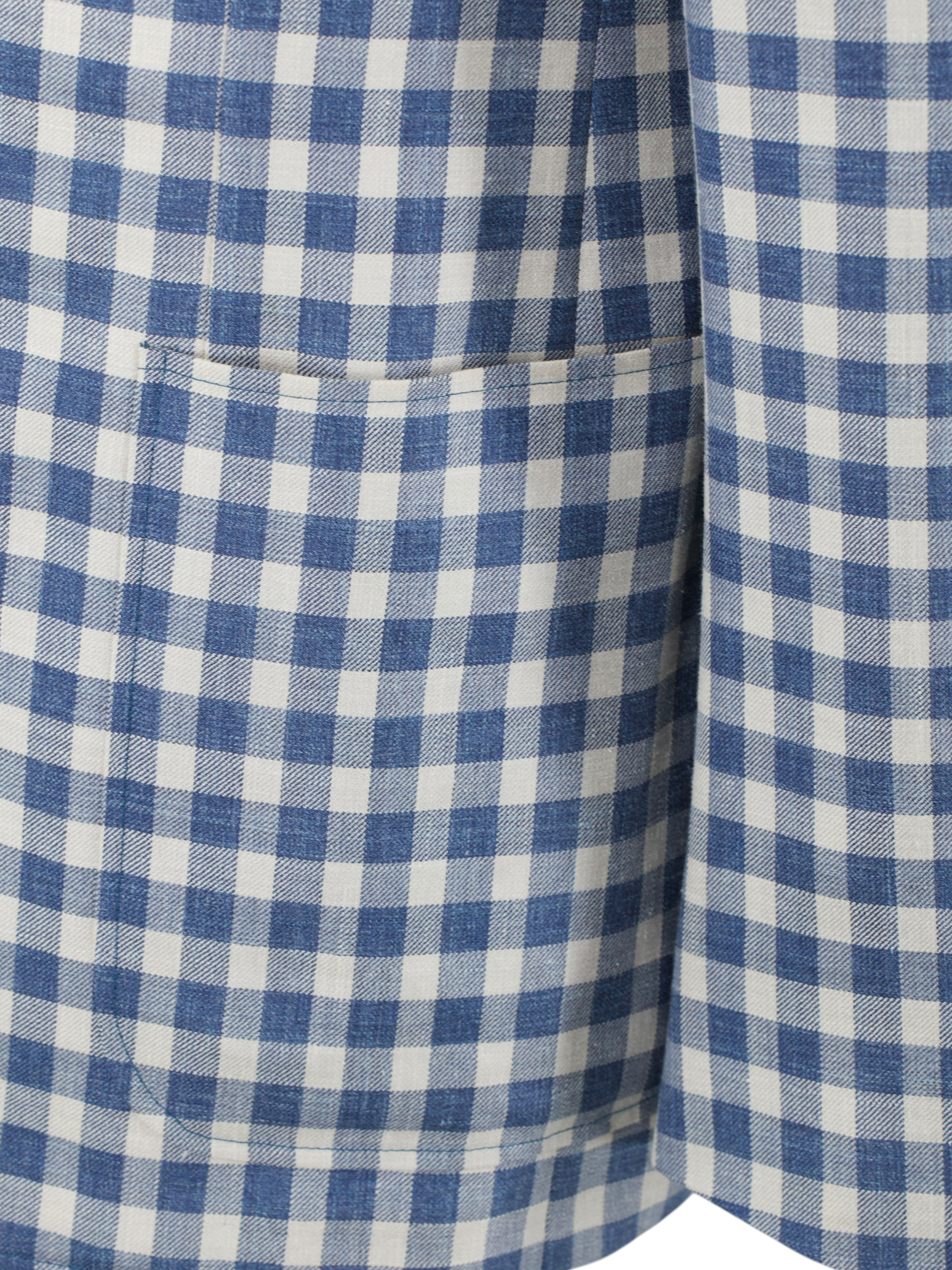 Canali Denim Blue & Ecru Wool & Silk Gingham Check Jacket