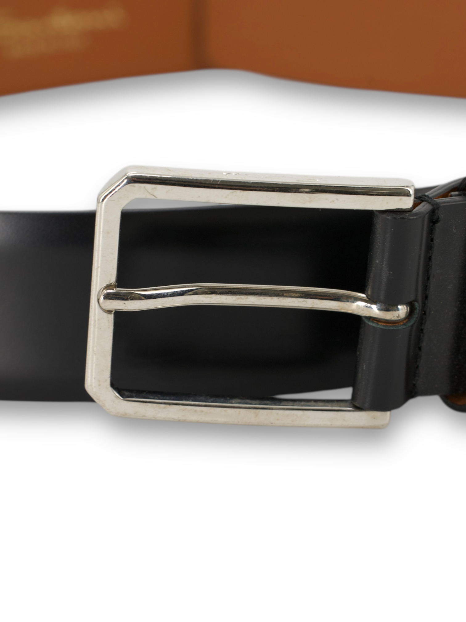 Santoni Black Calfleather & Silver Buckle Belt