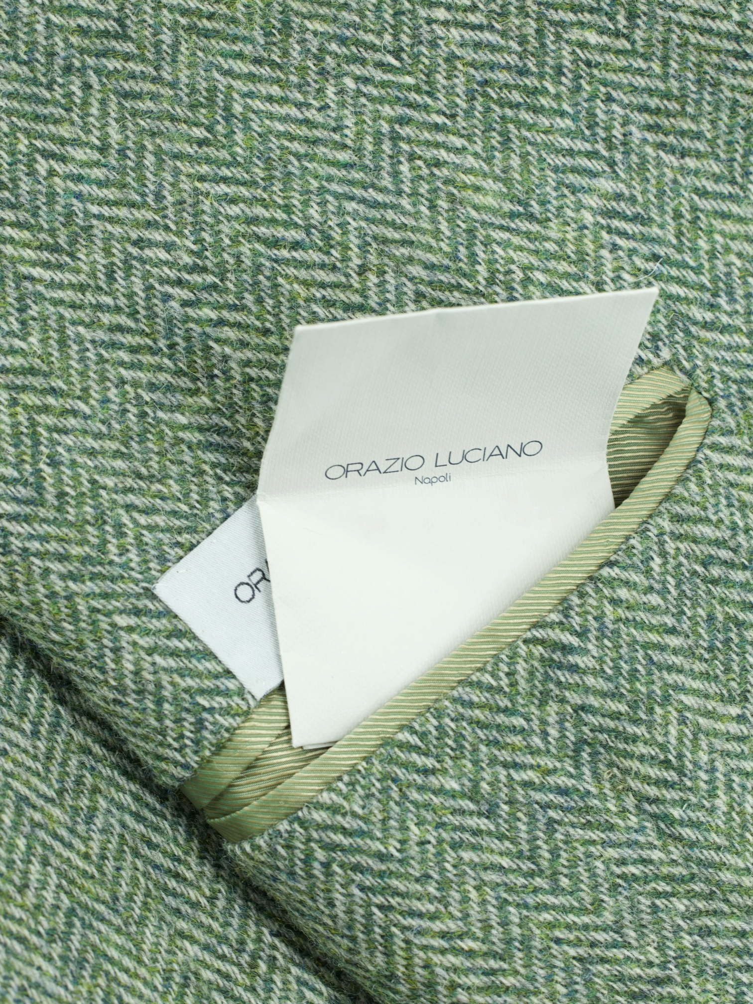 Orazio Luciano Pistache Green Tweed Norfolk-Inspired Herringbone Jacket