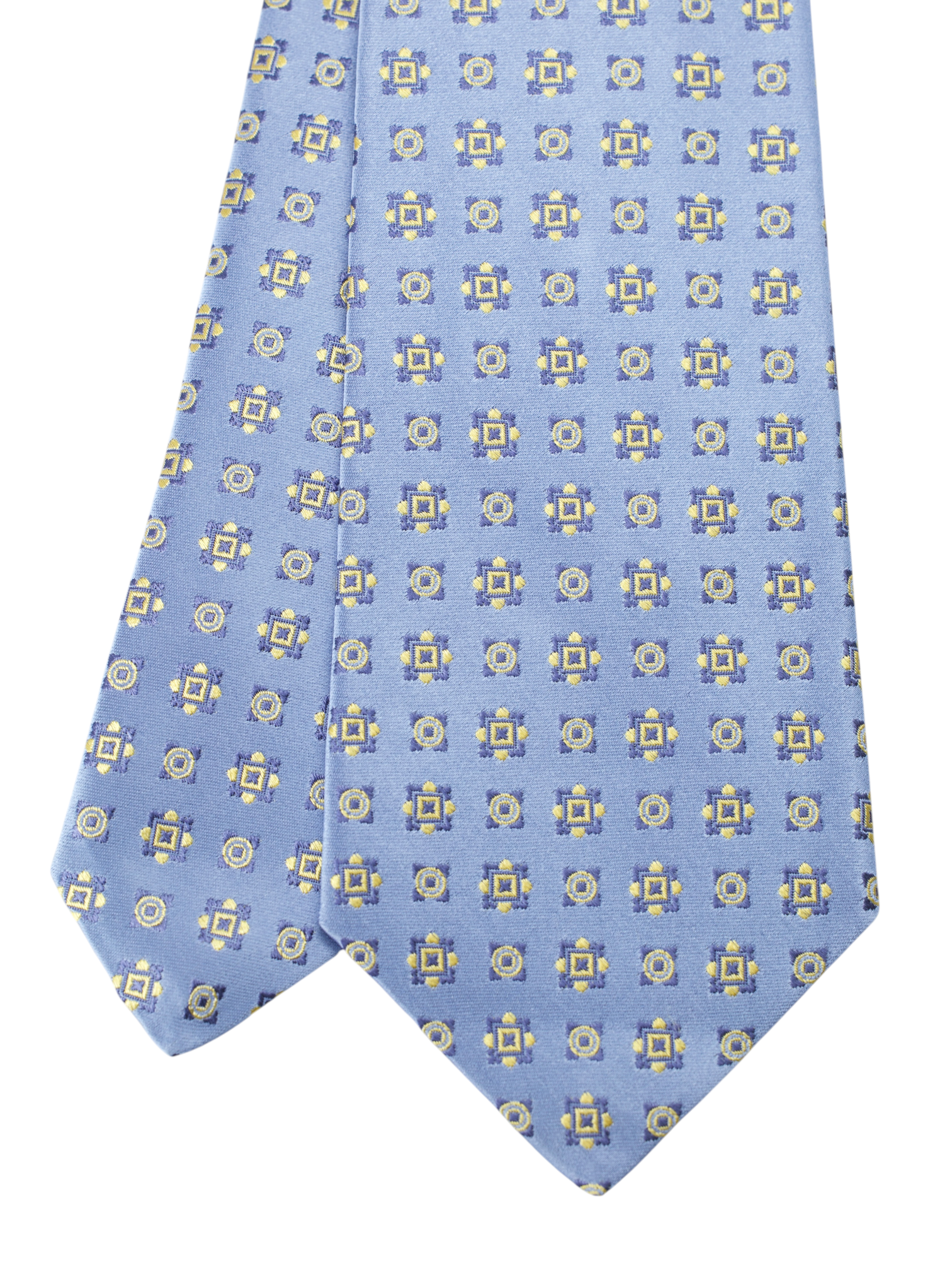 Kiton 5-Fold Light Blue & Yellow Silk Vintage Pattern Tie