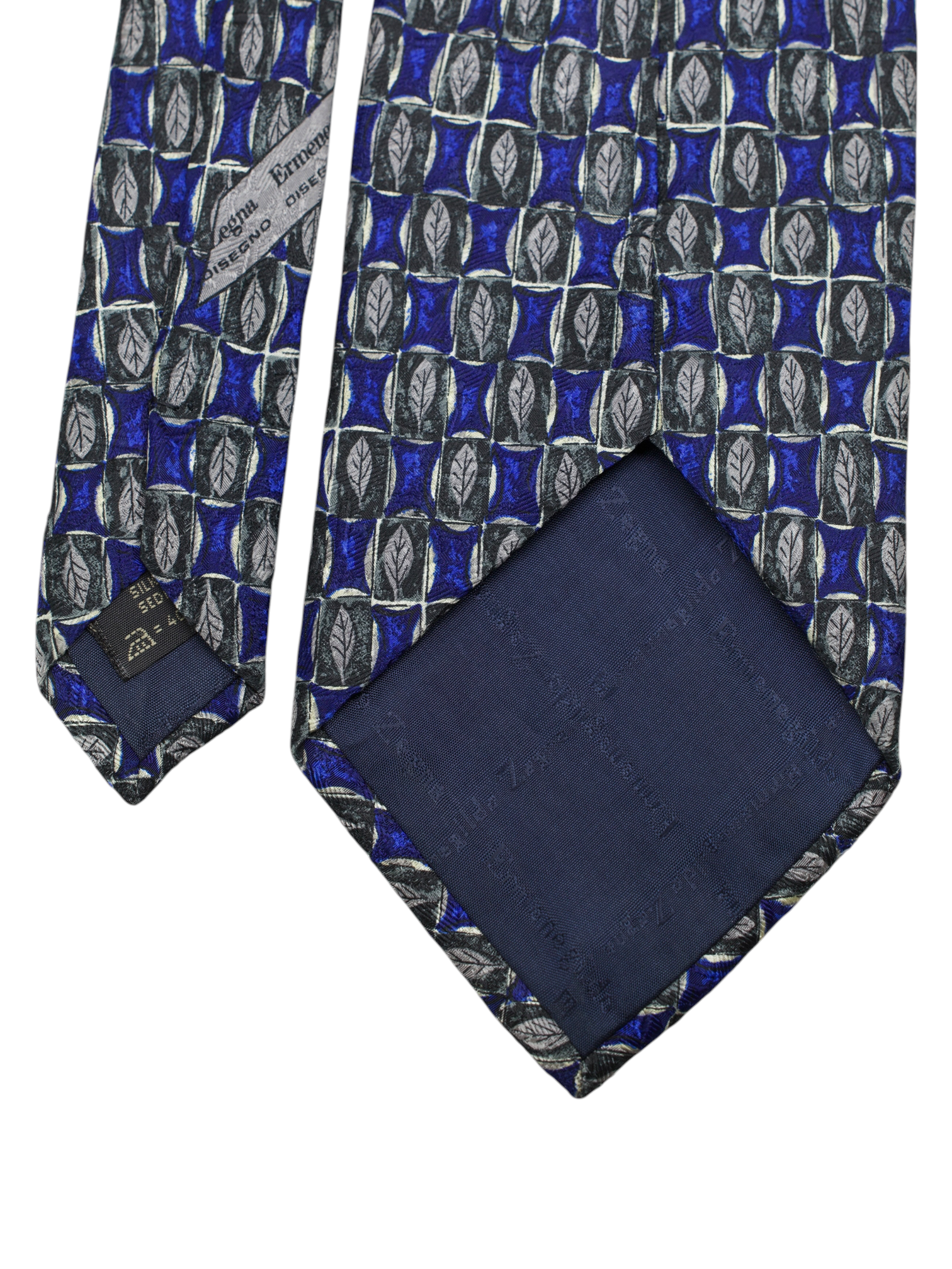 Ermenegildo Zegna Royal Blue & Forest Green Vintage Silk Feather-Pattern Tie