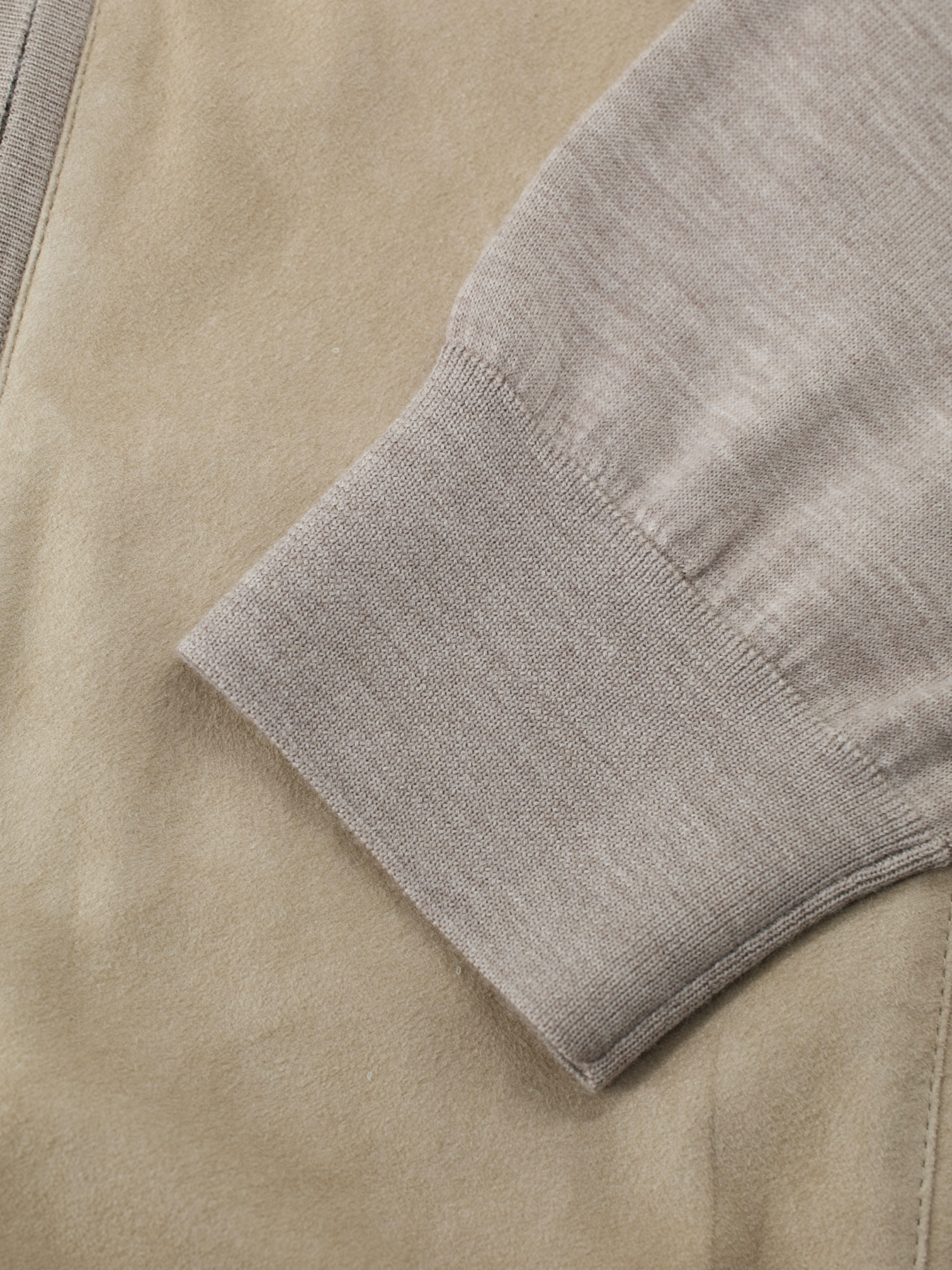 Maurizio Baldassari Light Brown Jersey-Wool & Suede Full-Zip Cardigan