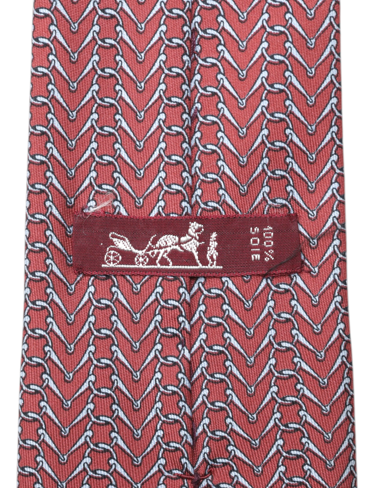 Hermès Coral Red Silk Chain-Pattern Tie