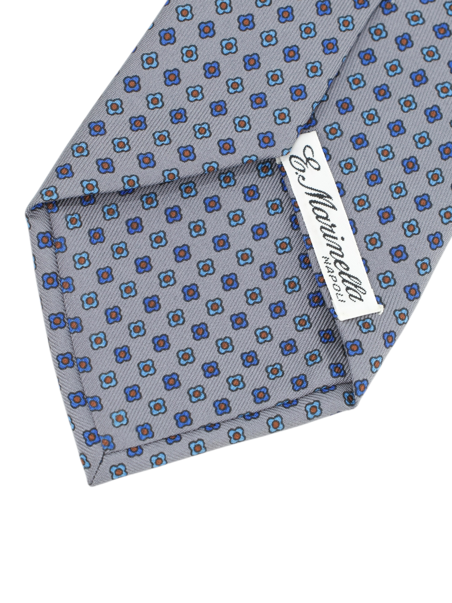 E.Marinella Grey & Light Blue Silk Floral Tie