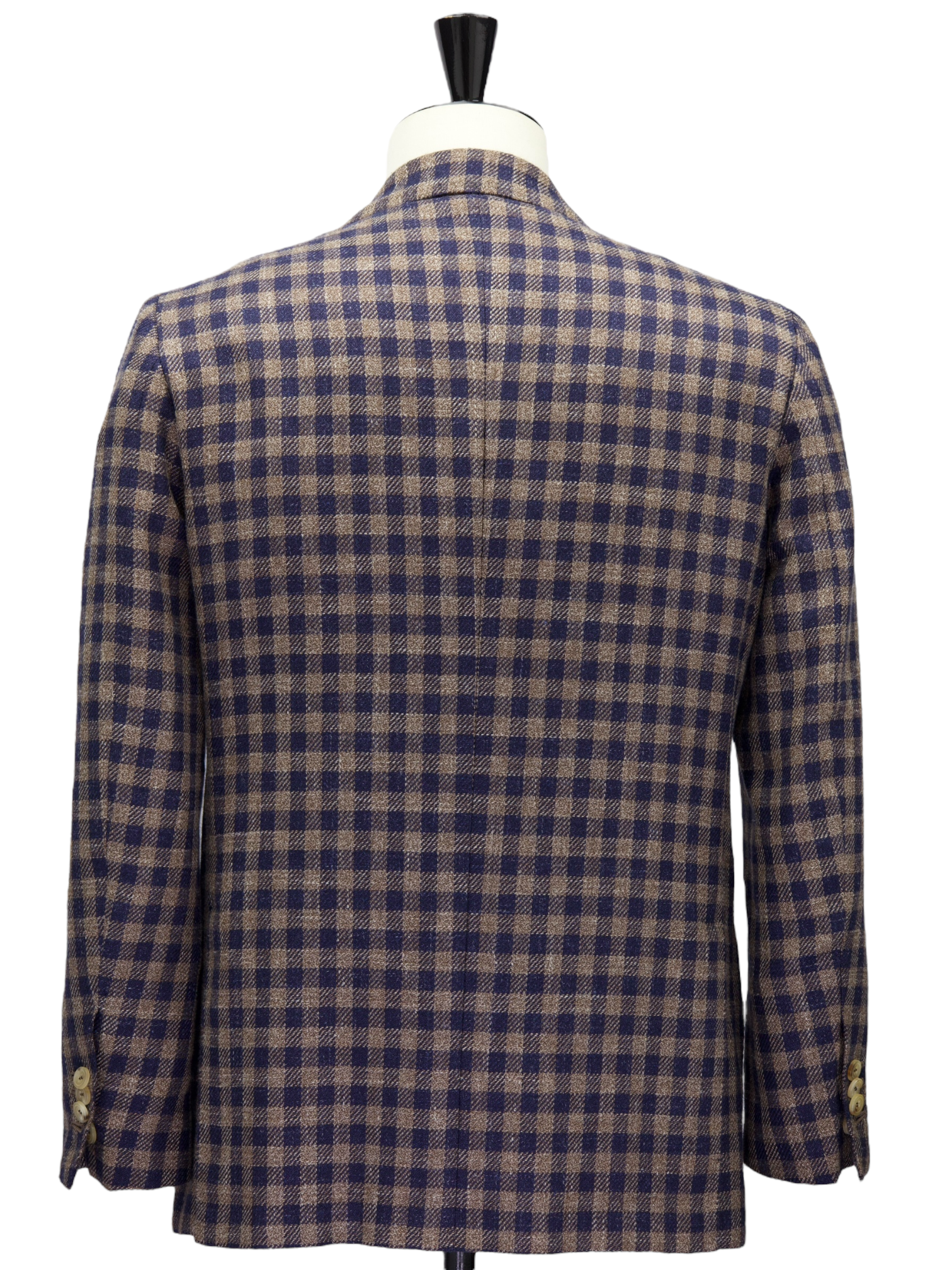 Kiton Light Brown & Navy Wool, Cashmere & Linen Gingham Check Jacket