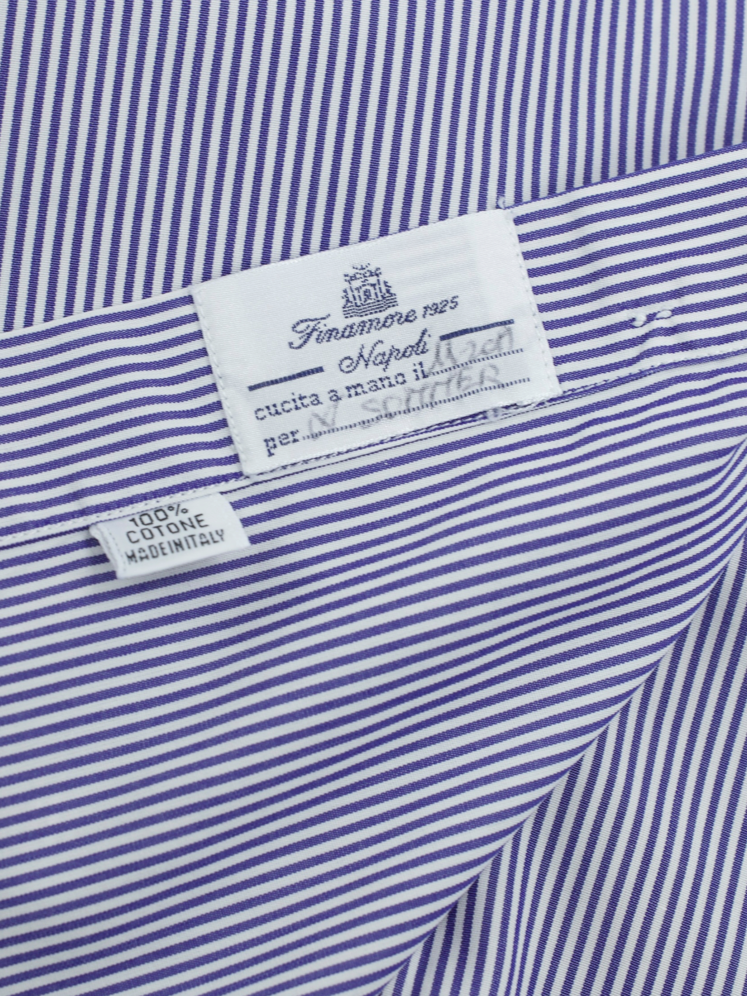 Finamore Blue & White Poplin-Cotton Pinstripe Shirt
