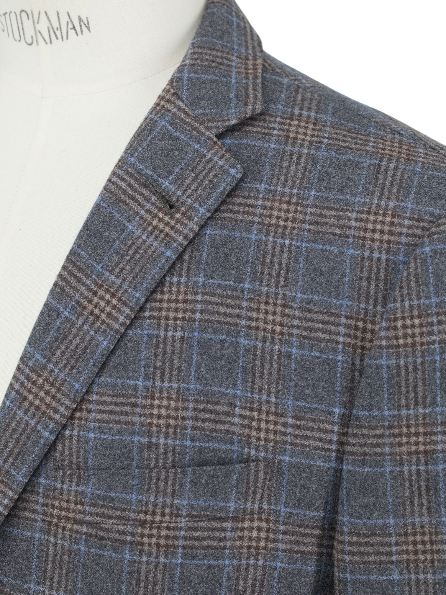 Corneliani Brown & Light Blue Wool-Flannel Overcheck Jacket
