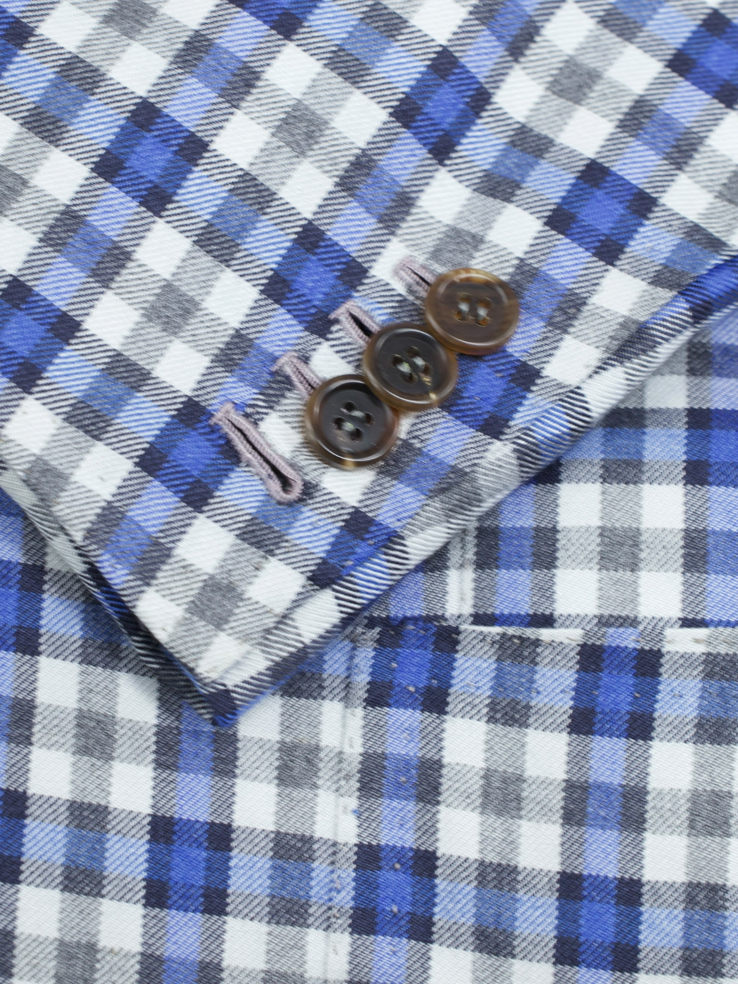 Orazio Luciano Light Grey & Blue Wool & Silk Checkered Jacket