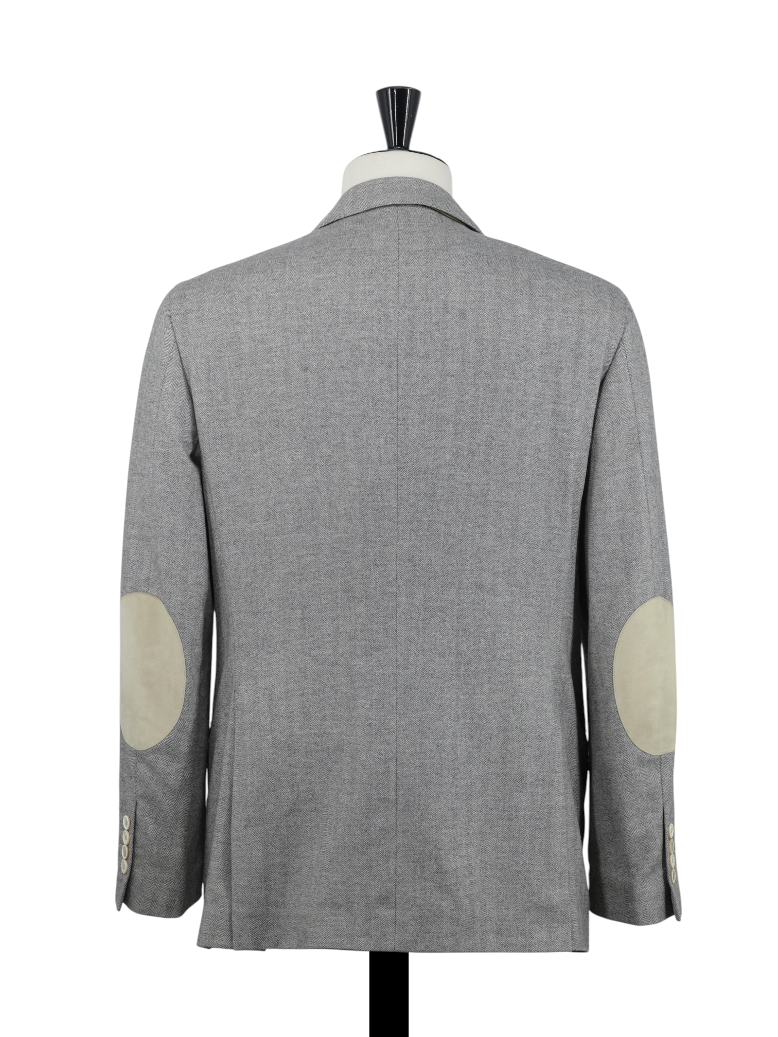 Brunello Cucinelli Grey Wool & Cashmere Elbow-Patch Herringbone Jacket
