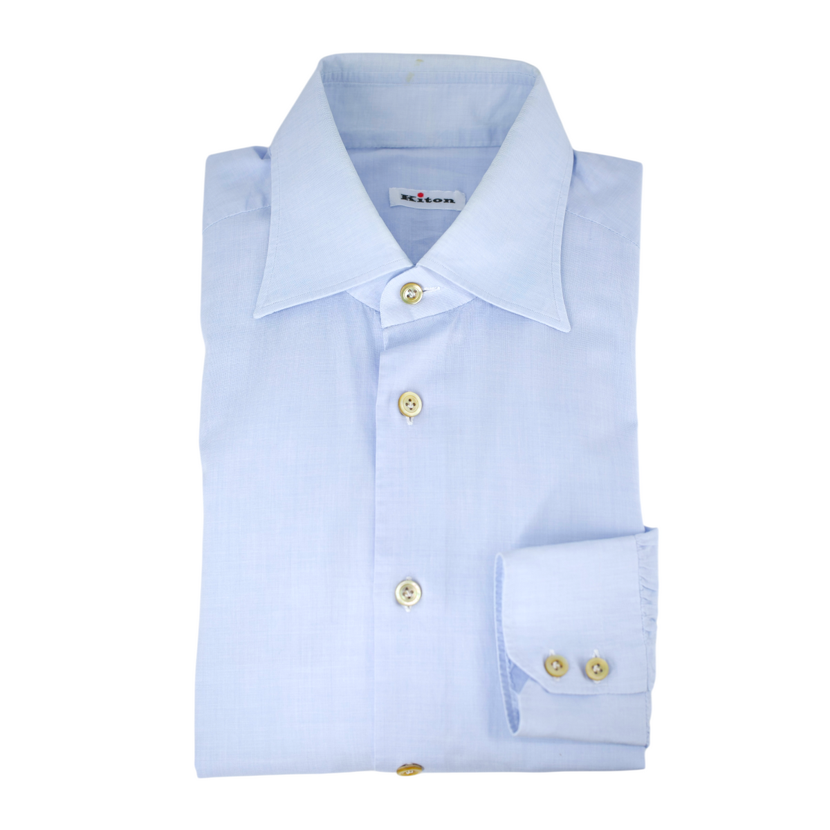 Kiton Ice-Blue Cotton Plain Summer Shirt
