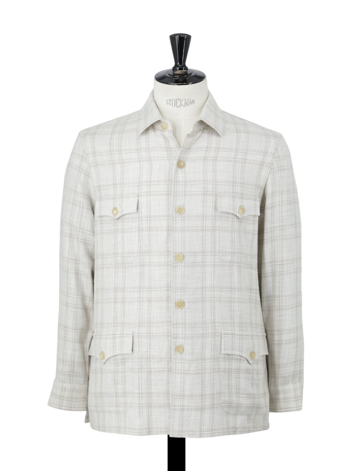 Cesare Attolini Beige Wool, Cotton, Silk & Linen Checkered Sartorial Overshirt
