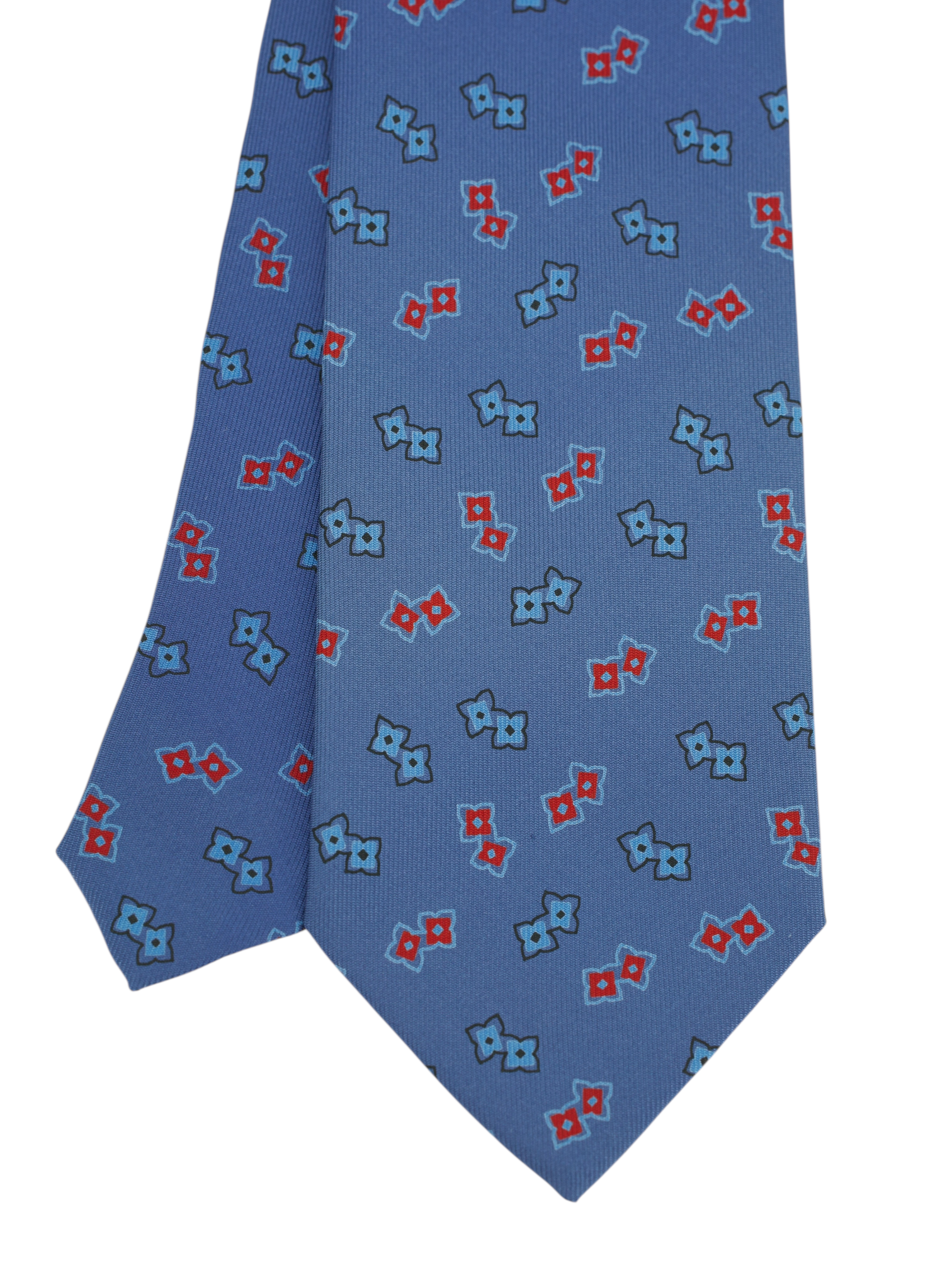 Cesare Attolini Steel Blue & Red Geometric Silk Tie
