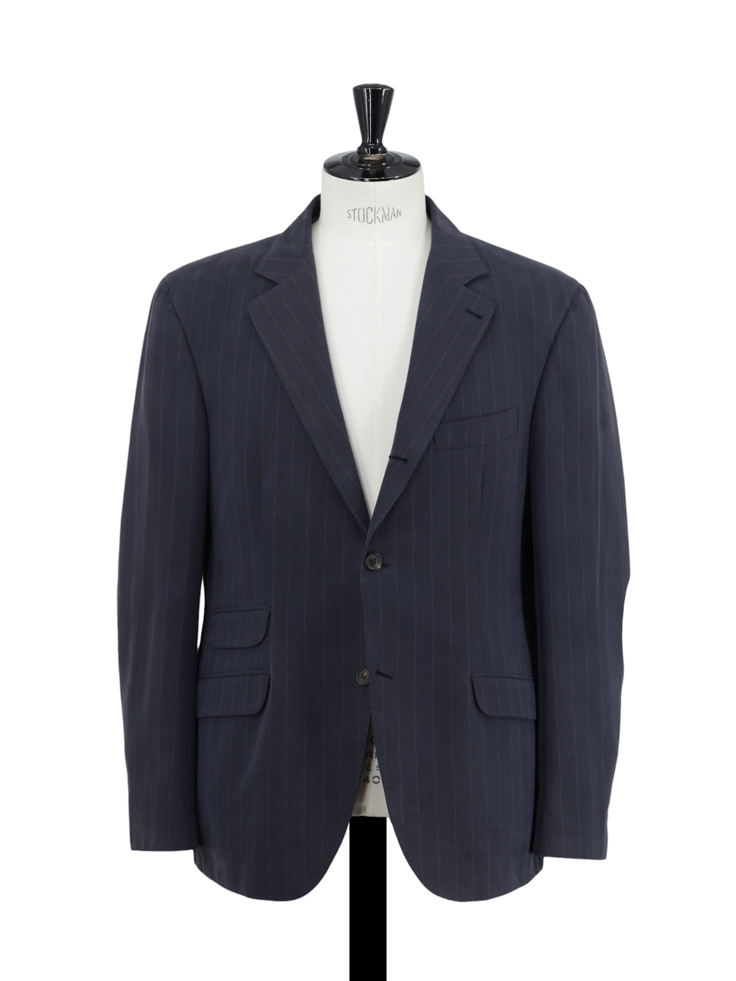 Brunello Cucinelli Navy Cotton Pinstripe Elbow-Patch Jacket