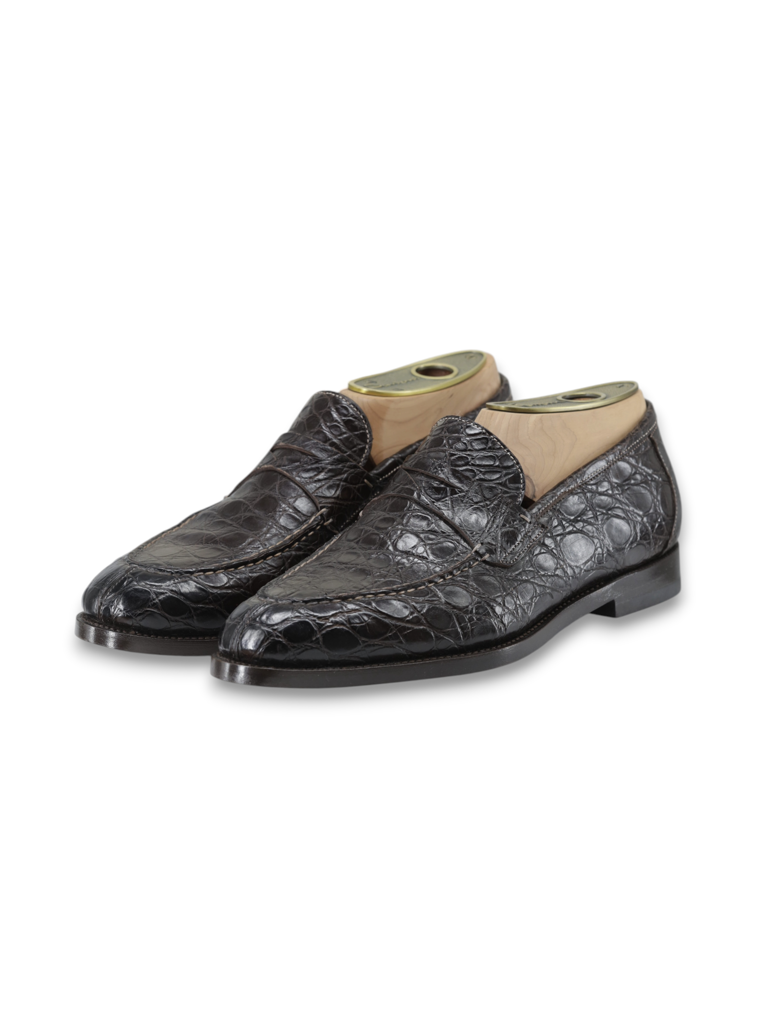 Santoni Dark Brown Venezuelan Caiman Crocodilus Penny Loafer + Belt