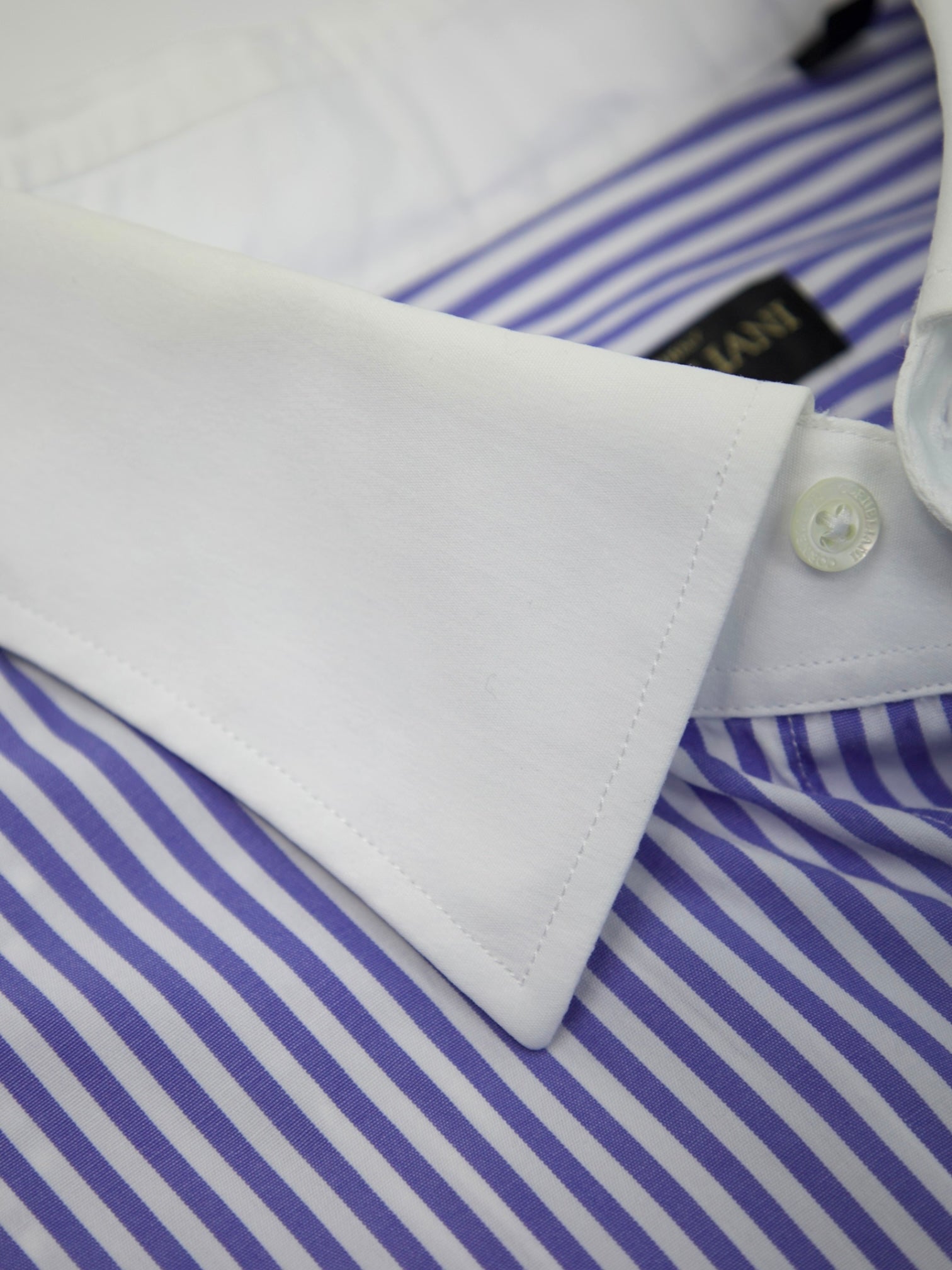 Corneliani Blue Pinstripe Contrast-Collar Shirt