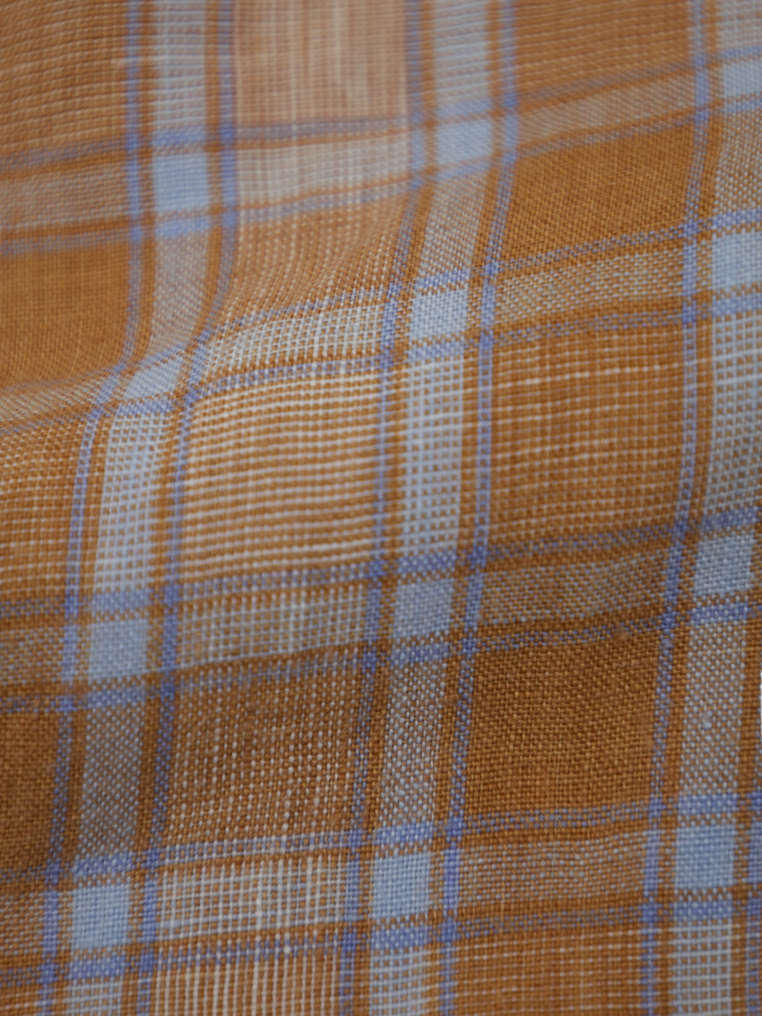 Fray Orange & Ice-Blue Linen Windowpane Shirt