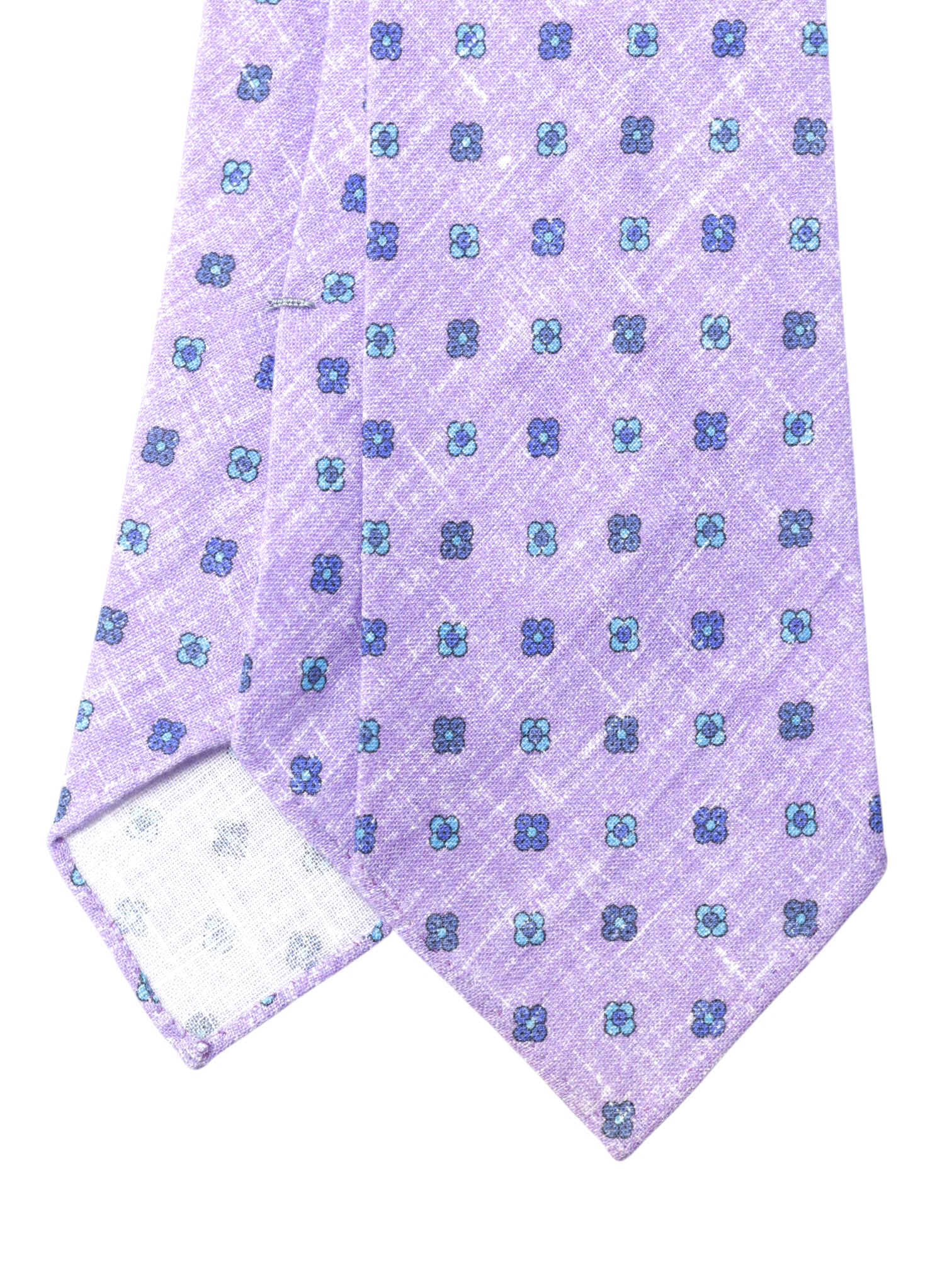 Kiton 5-Fold Lavender & Blue Pure-Linen Floral-Pattern Untipped & Handrolled Tie