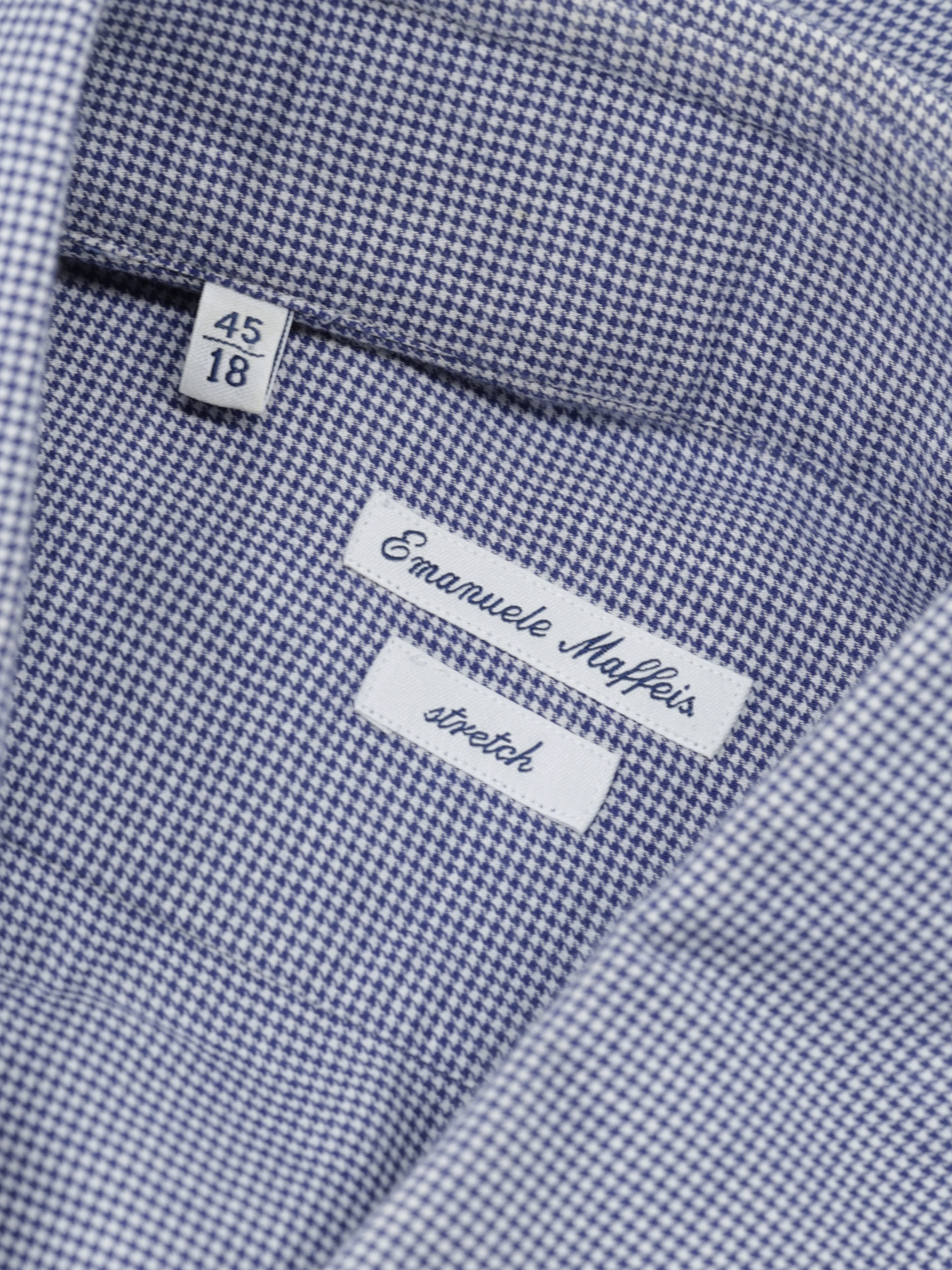 Emanuele Maffeis Navy & Light Blue Pure Cotton "Stretch" Puppytooth Shirt