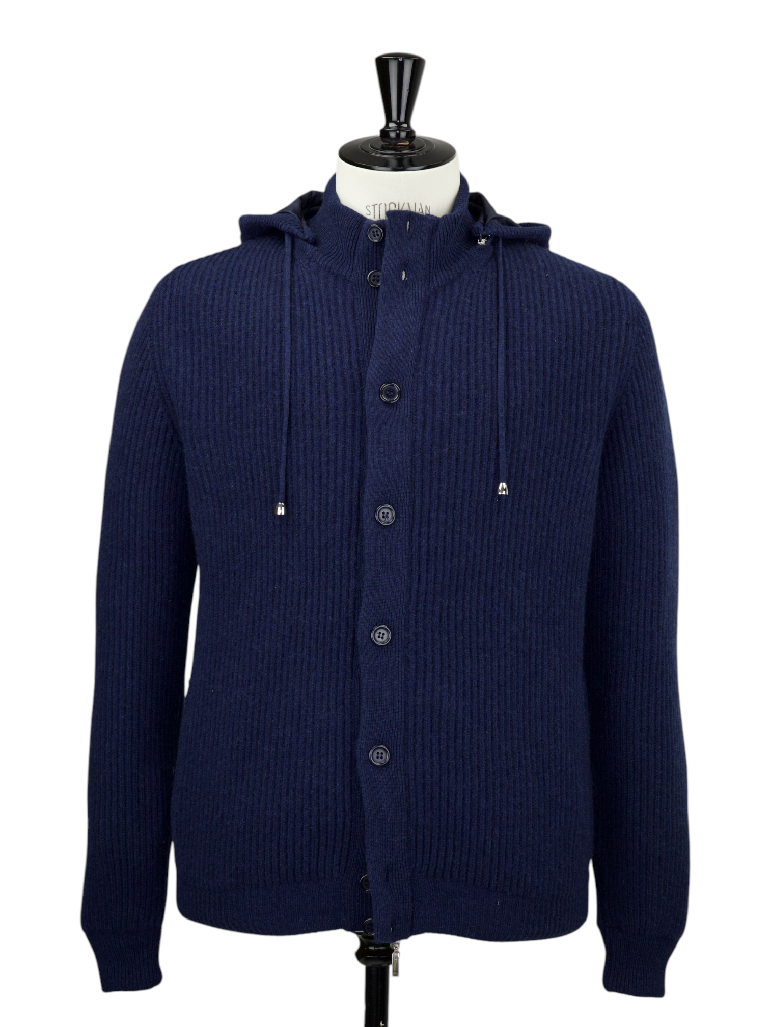 Doriani Cashmere Navy Rib-Knitted Cashmere Hooded Sweater