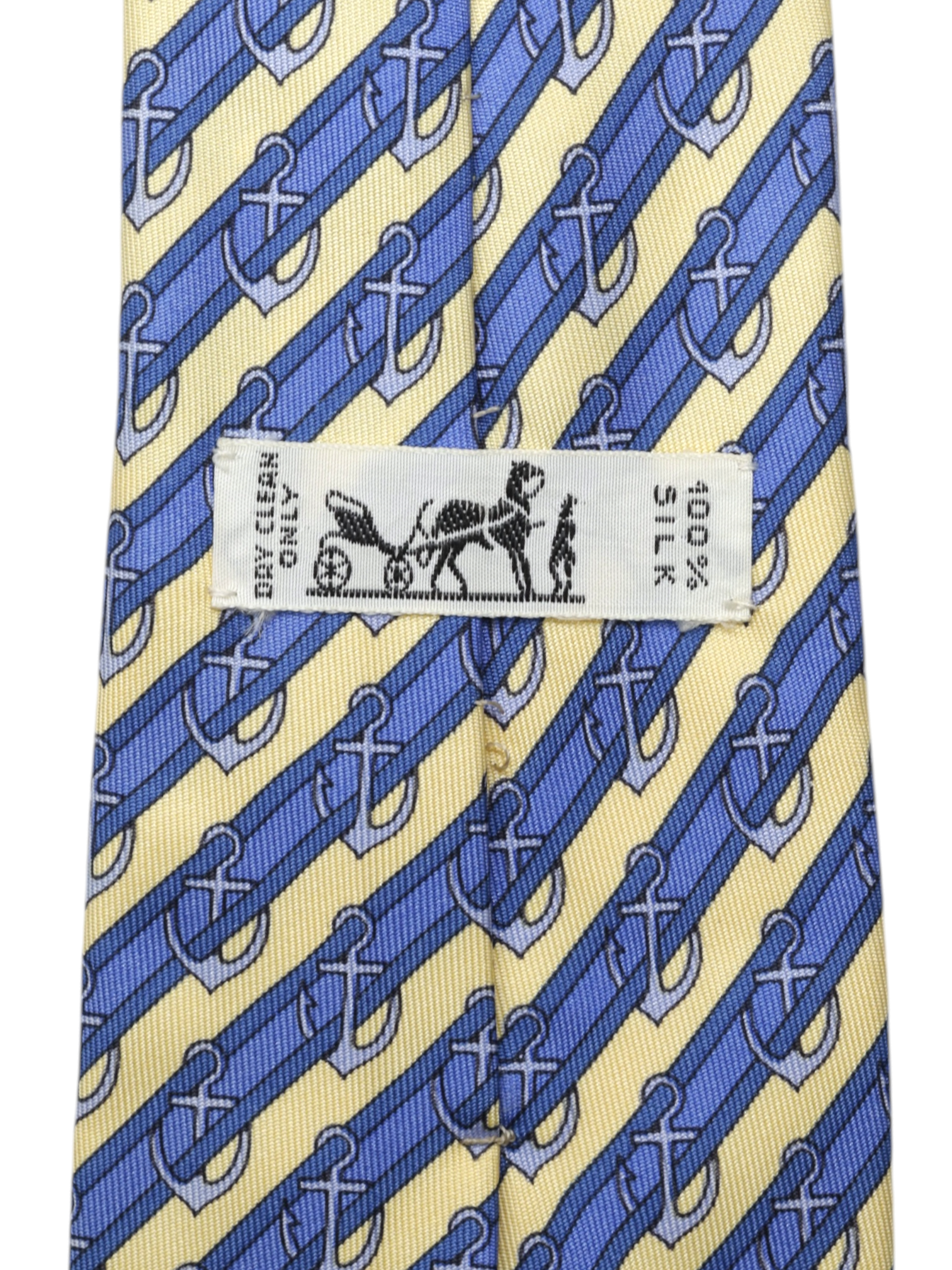 Hermès Steel Blue & Butter Yellow Anchor-Pattern Striped Tie