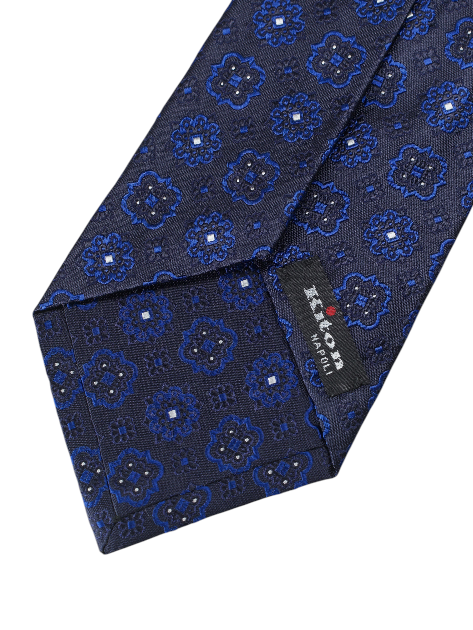 Kiton 5-Fold Navy & Azure Blue Silk Floral-Medaillon Tie